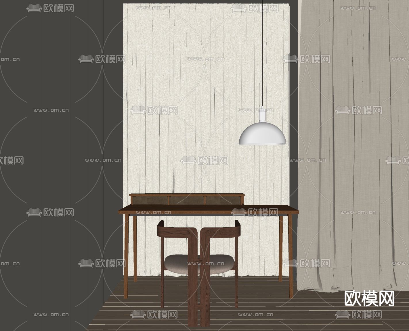 现代书桌 写字台su模型下载（渲染图2）