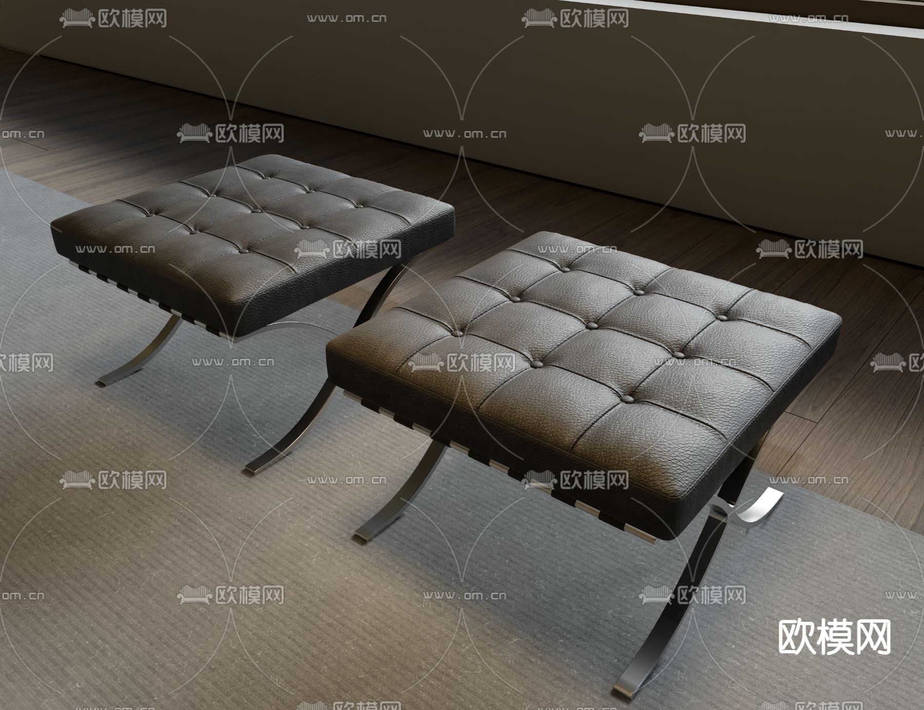现代沙发凳 小板凳su模型下载（渲染图1）