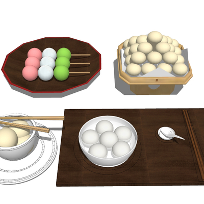  汤圆甜汤 食物美食su模型 