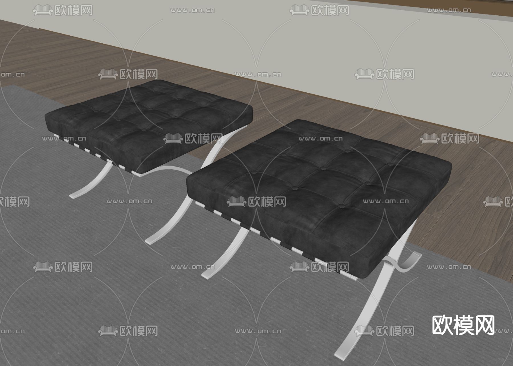 现代沙发凳 小板凳su模型下载（渲染图2）