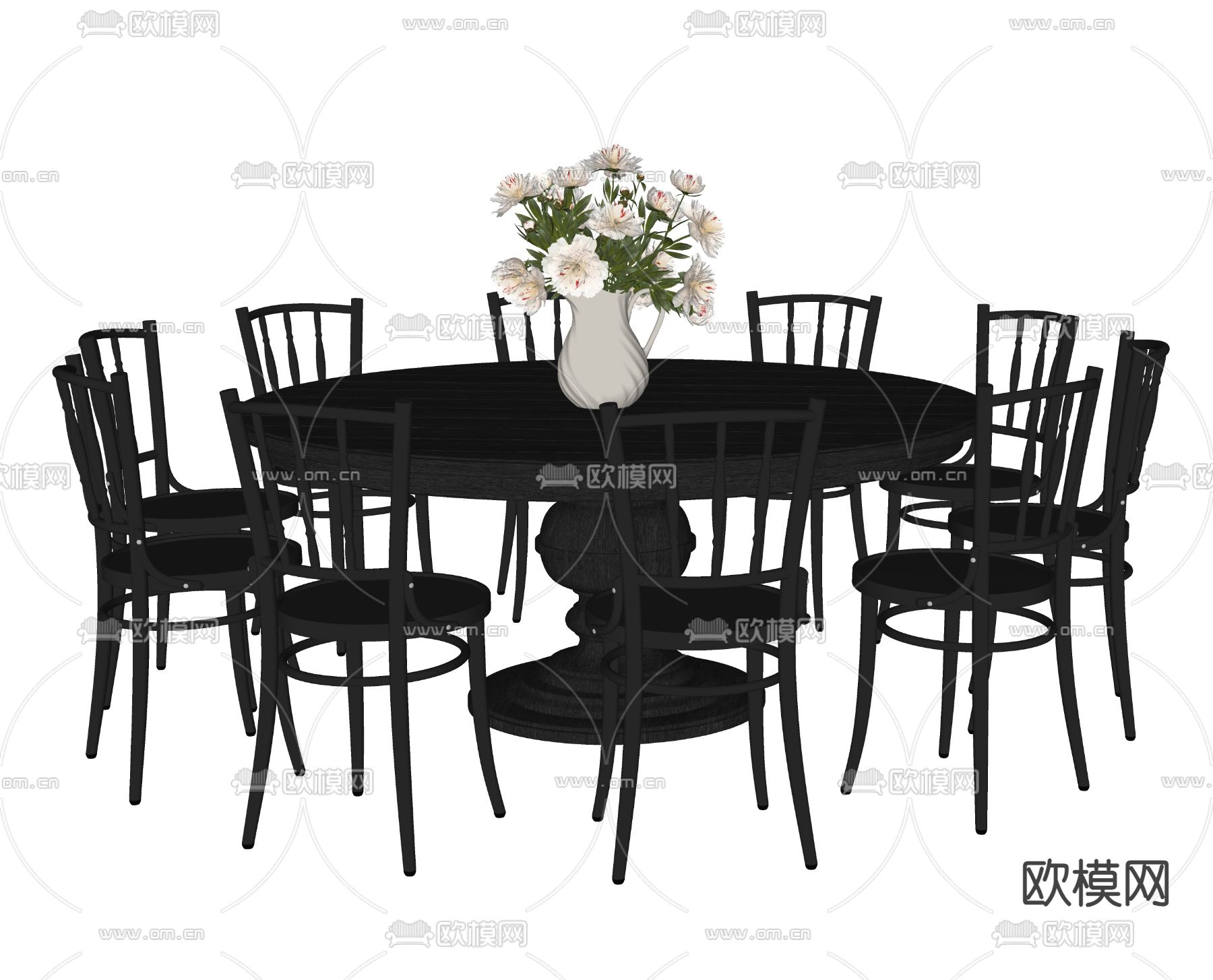 美式餐桌椅 圆餐桌su模型下载（渲染图2）