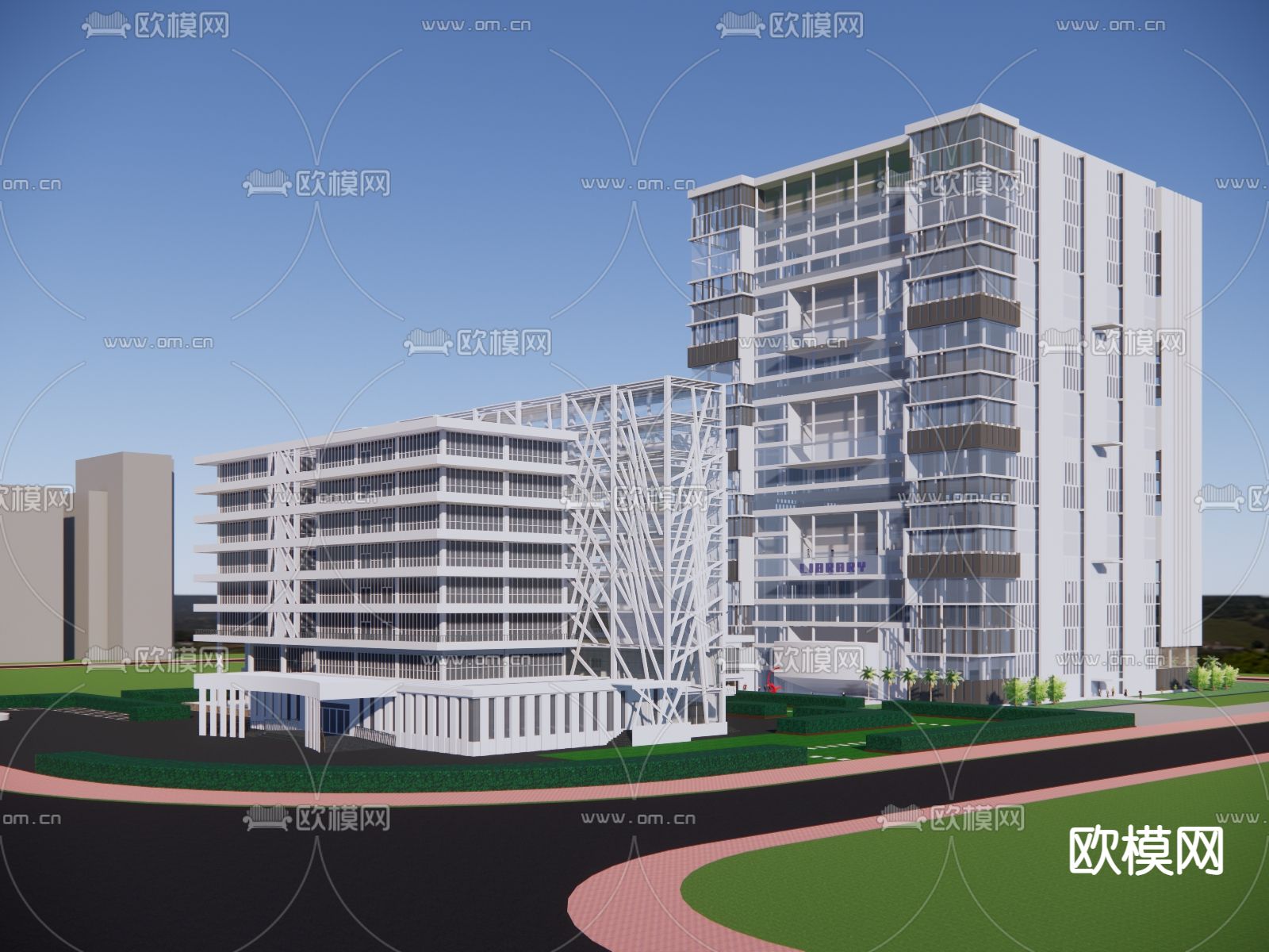 办公楼外观su模型下载（渲染图3）