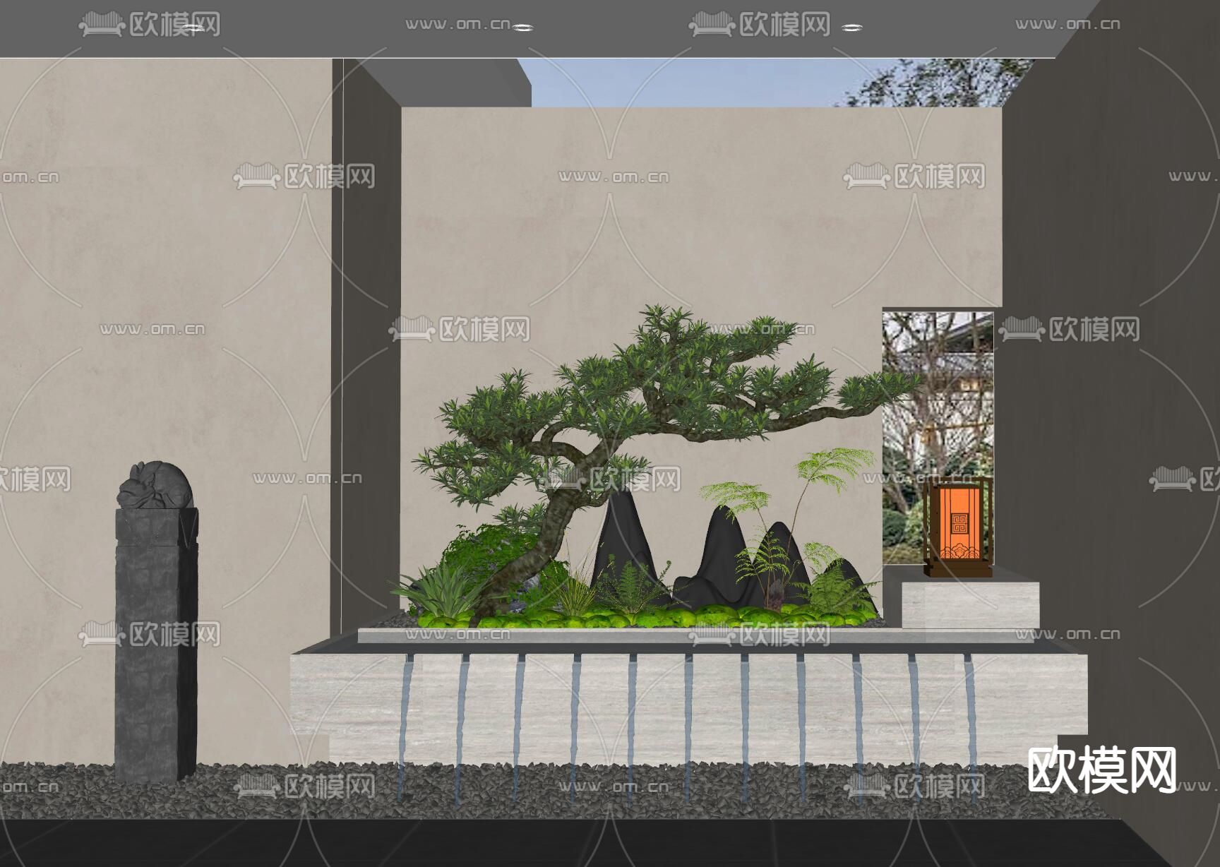 松树植物堆 庭院造景su模型下载（渲染图2）