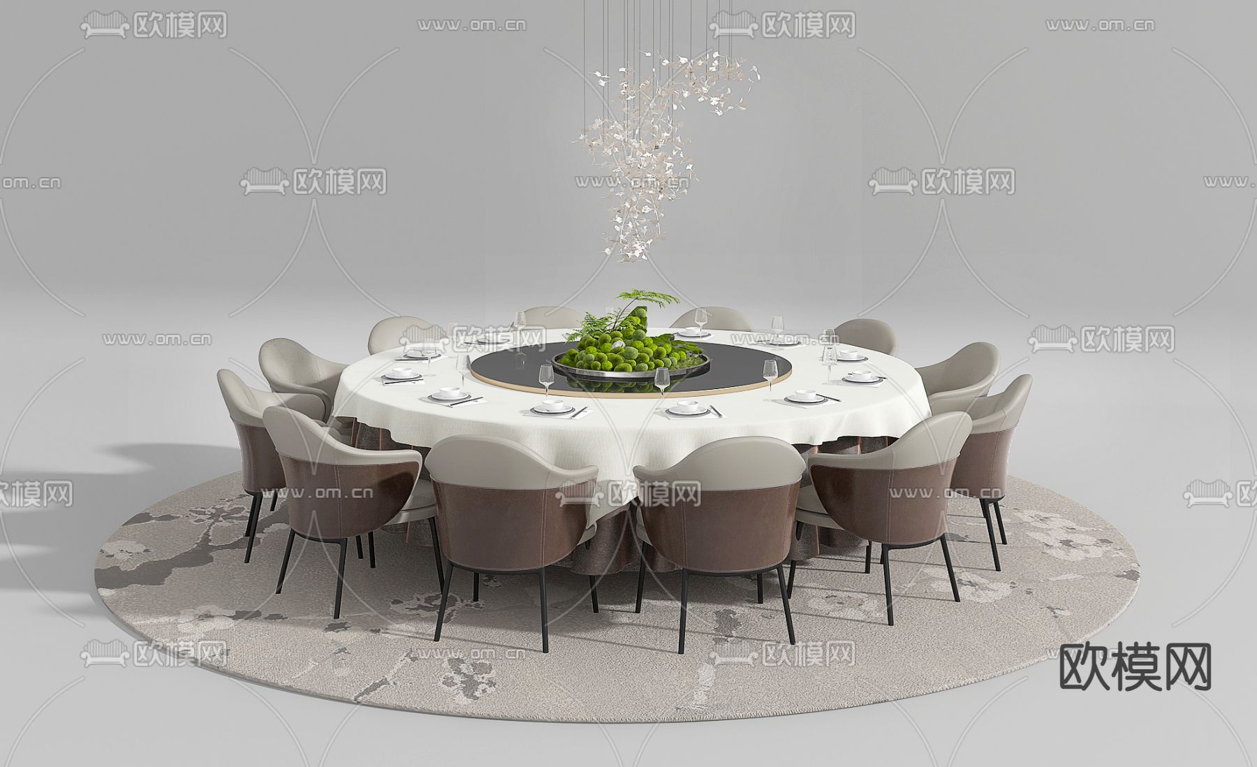 圆形餐桌椅 包间餐桌su模型下载（渲染图1）