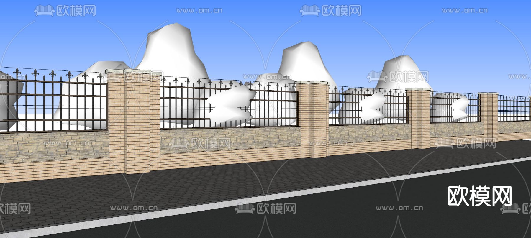 小区围墙su模型下载（渲染图2）