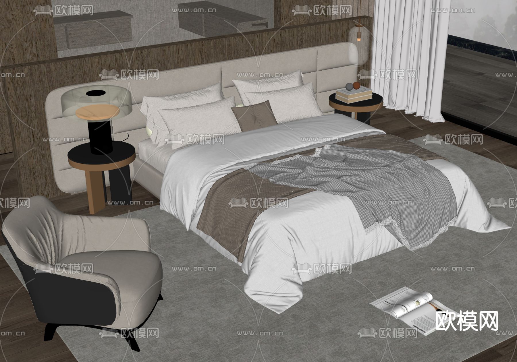 Minotti双人床su模型下载（渲染图2）