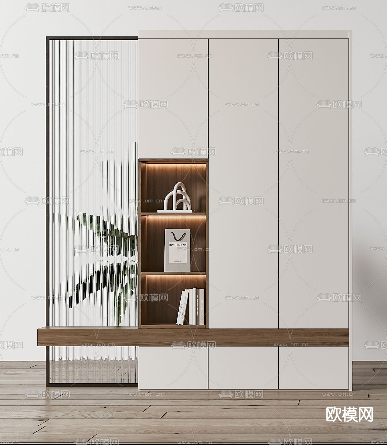 现代装饰柜 隔断柜 玻璃隔断3d模型下载（渲染图2）