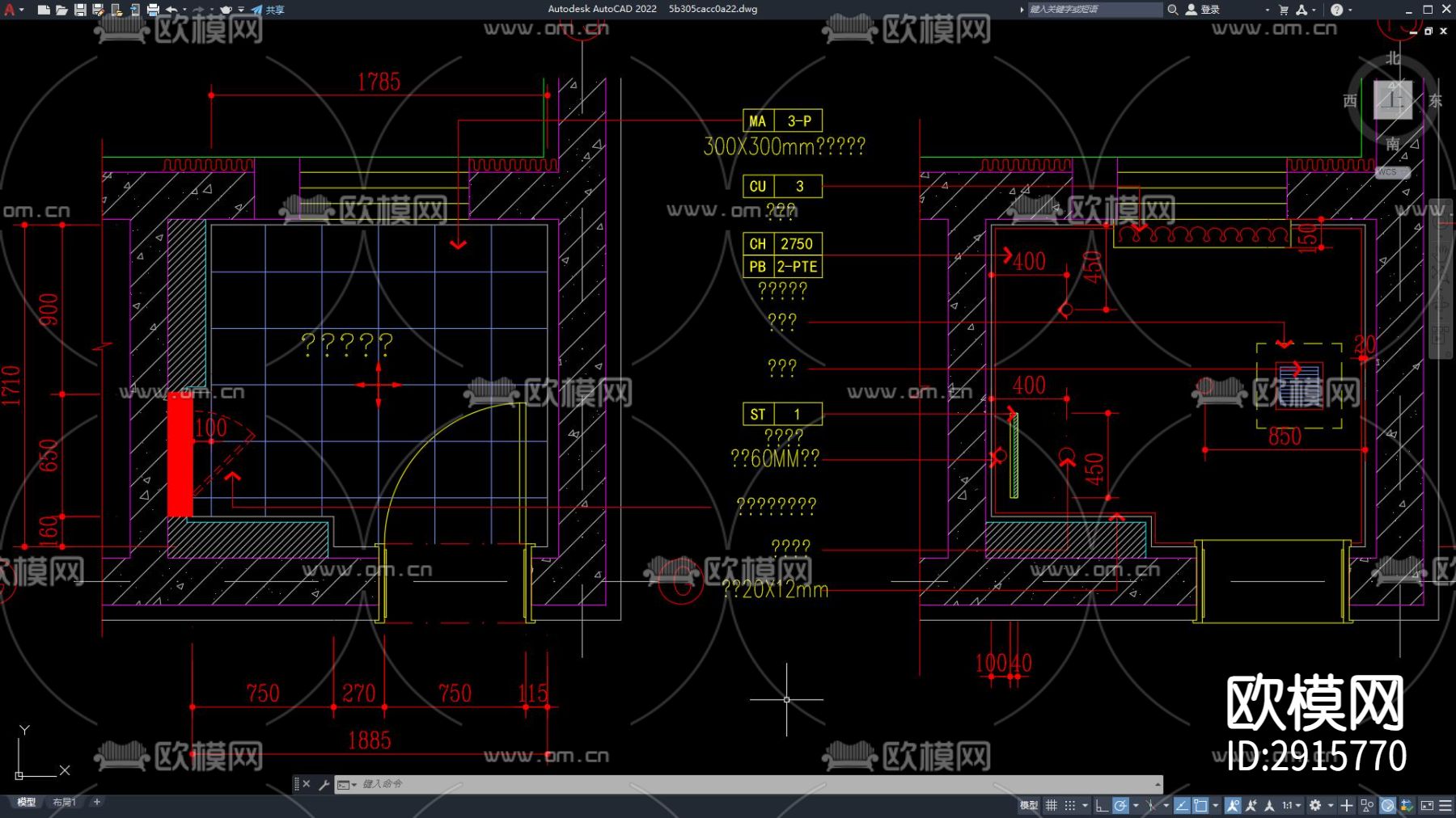 CAD卫生间空间设计 卫生间 厕所cad施工图下载（渲染图2）