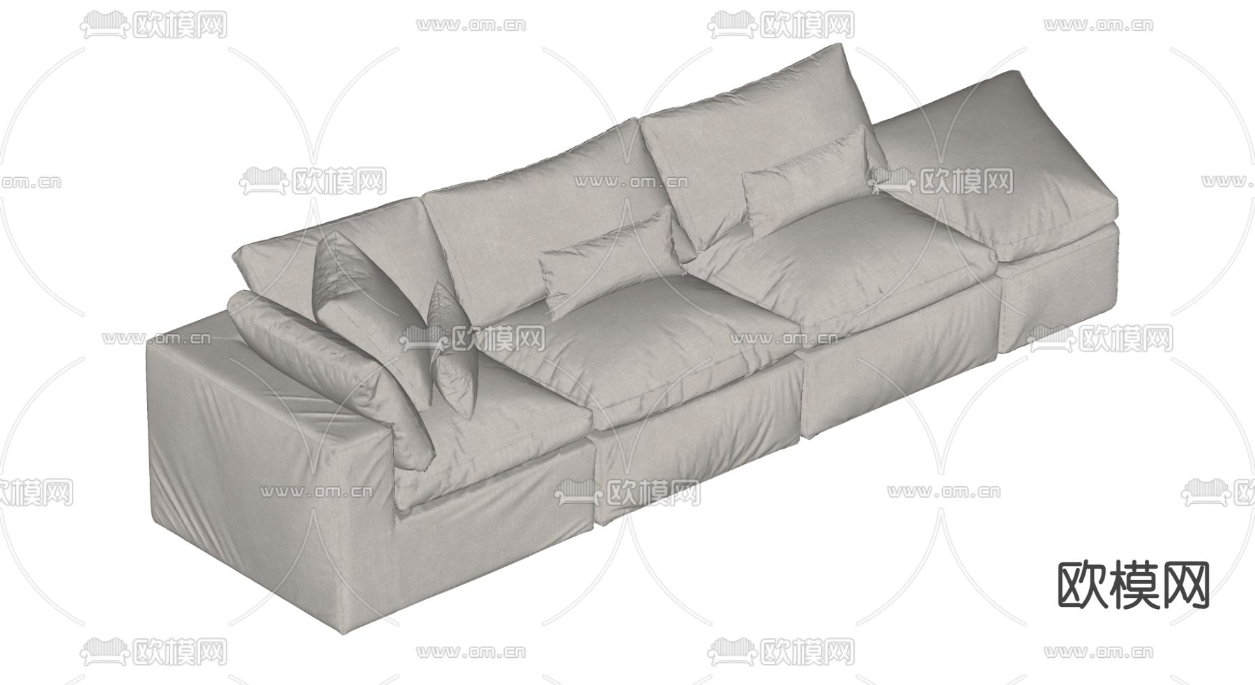 中古风多人沙发su模型下载（渲染图2）