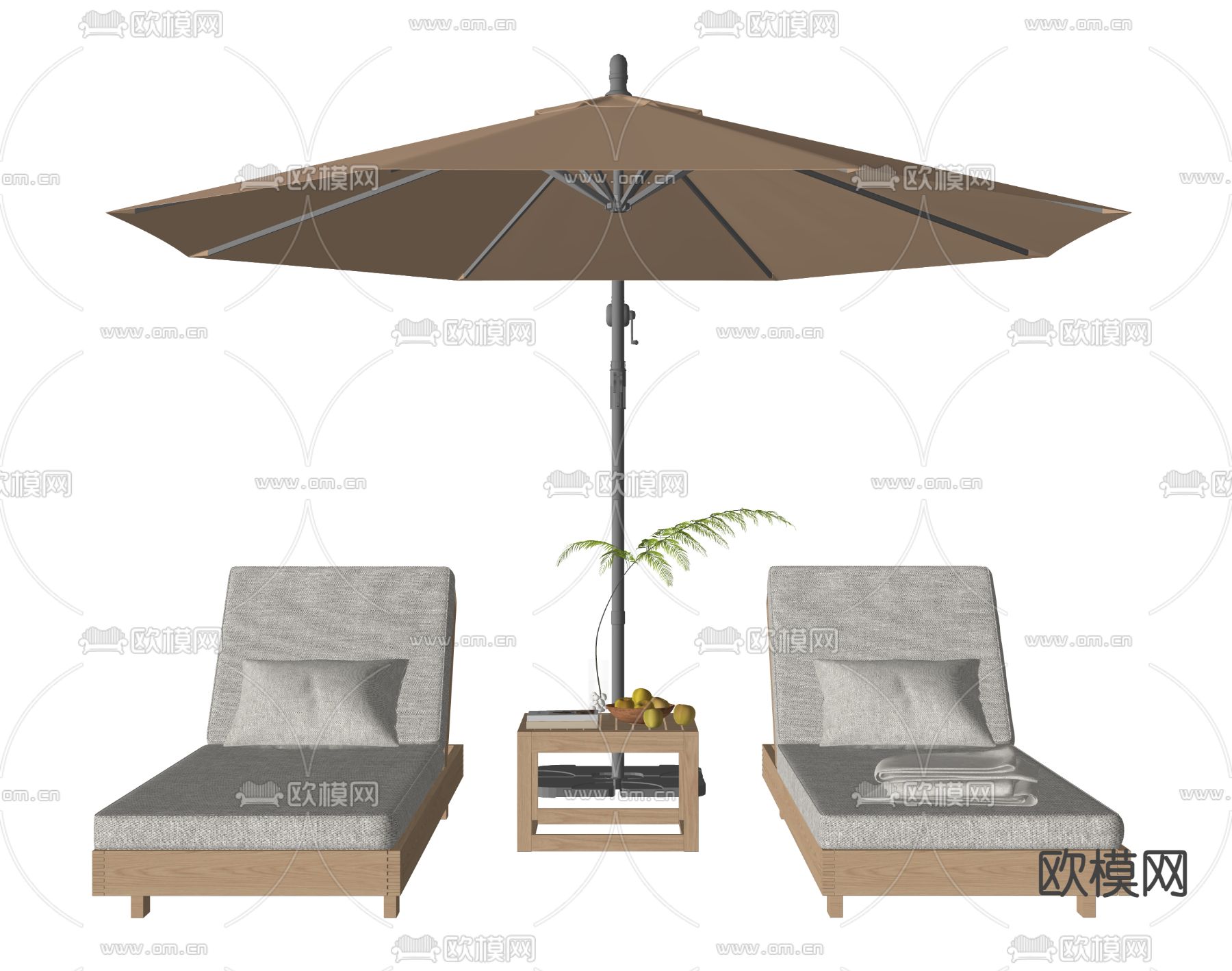 现代户外躺椅 沙滩躺椅su模型下载（渲染图2）