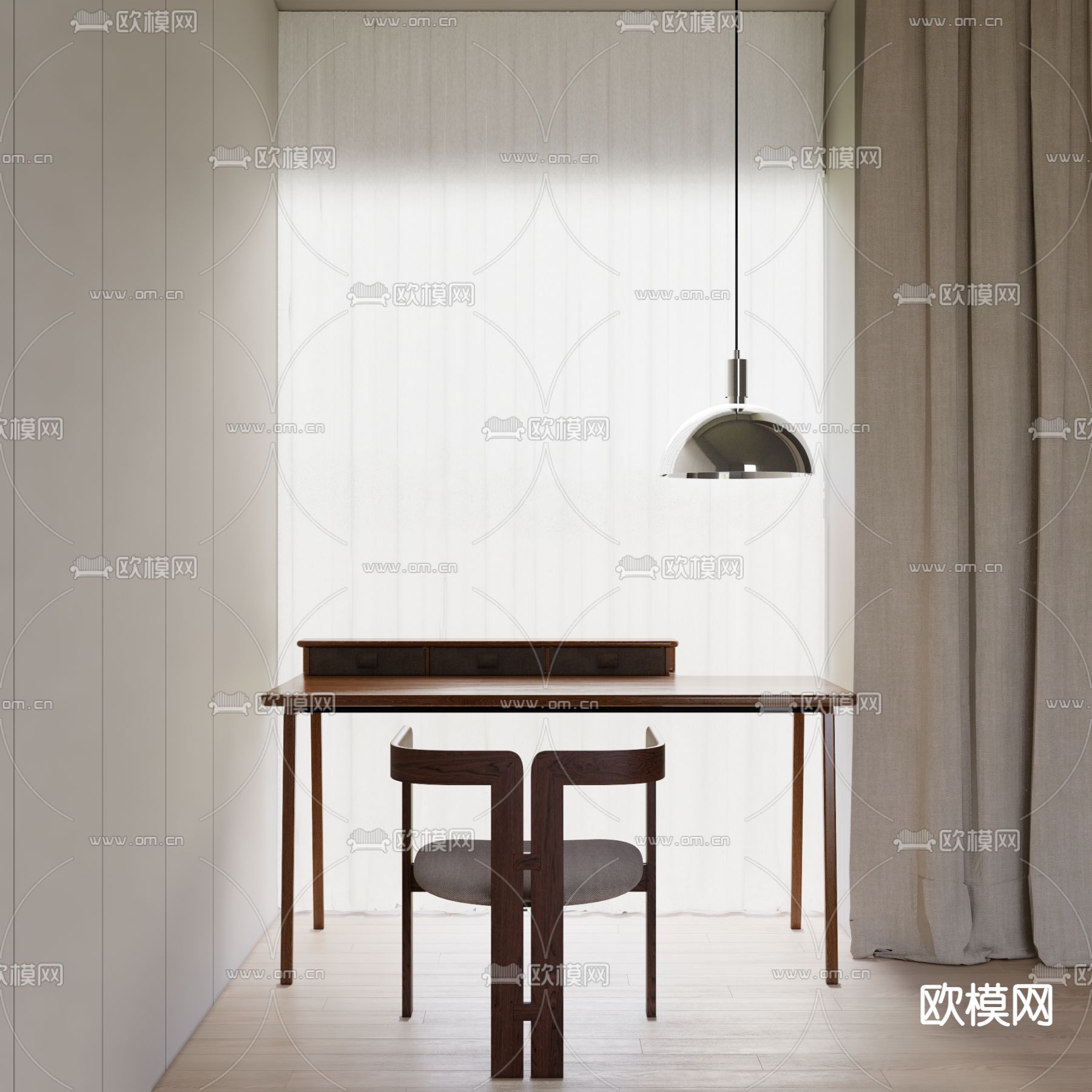 现代书桌 写字台su模型下载（渲染图1）