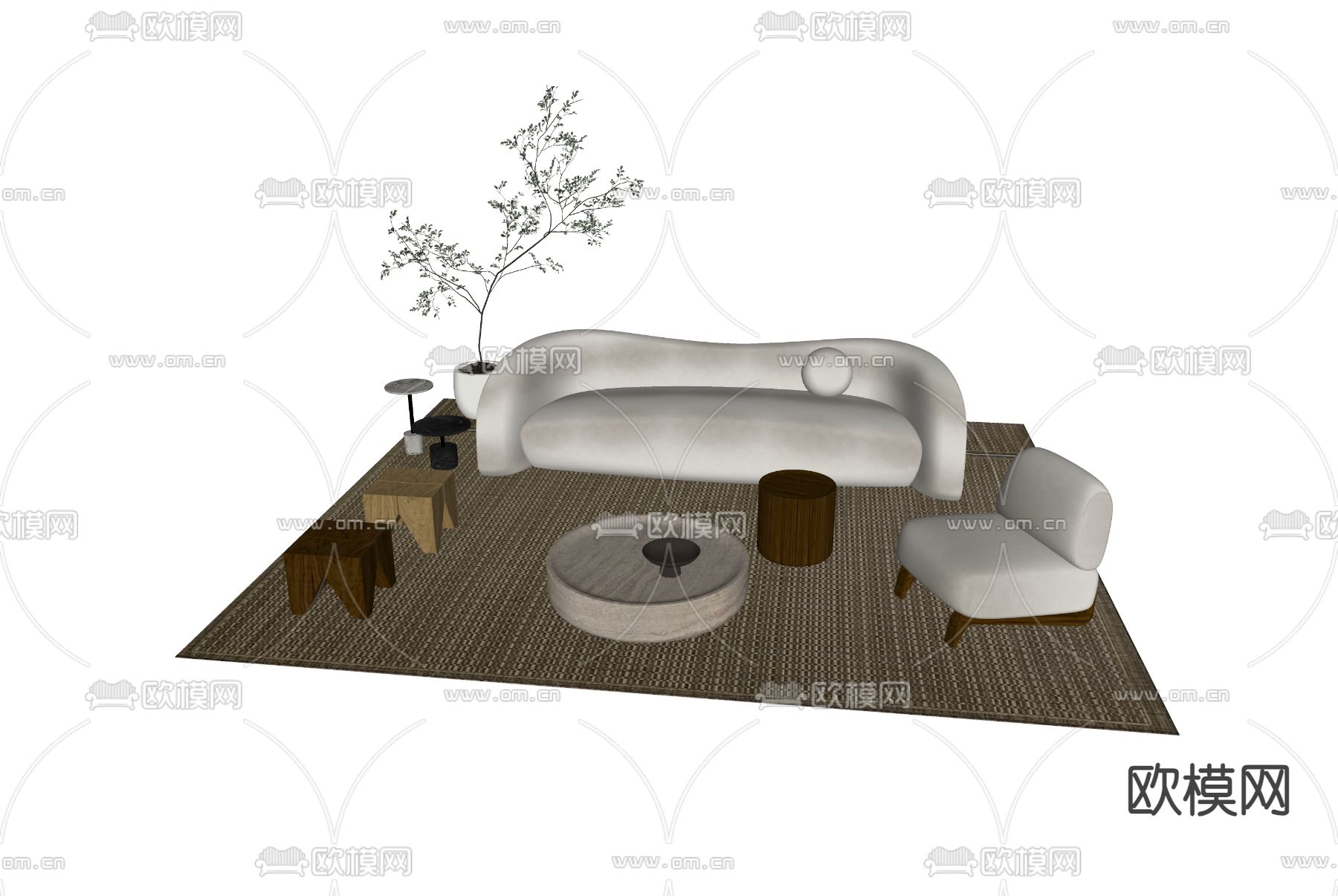 侘寂风沙发 组合沙发su模型下载（渲染图1）