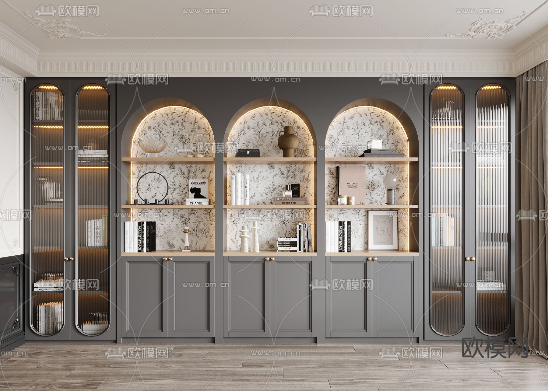 法式书柜su模型下载（渲染图1）
