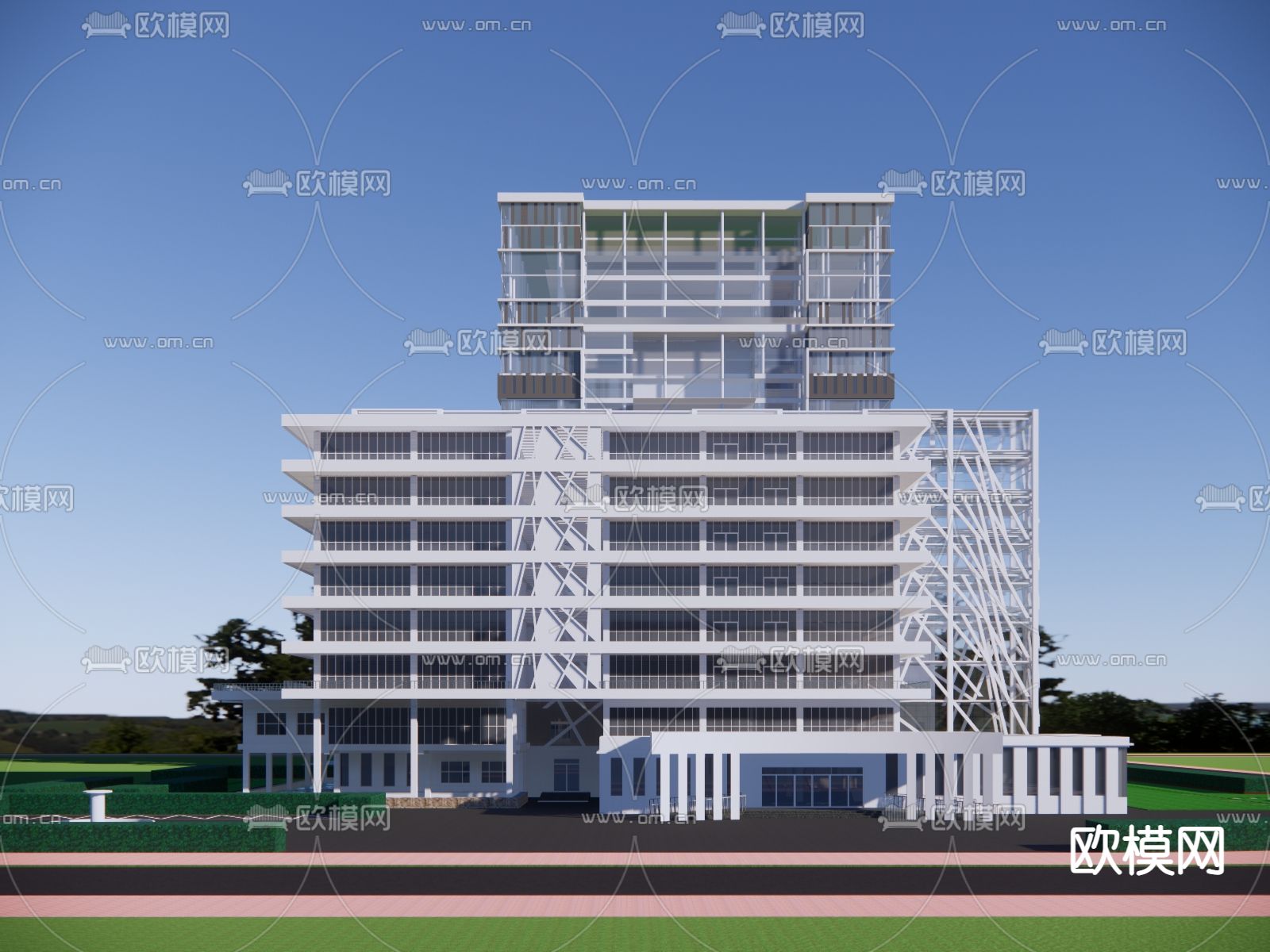 办公楼外观su模型下载（渲染图1）