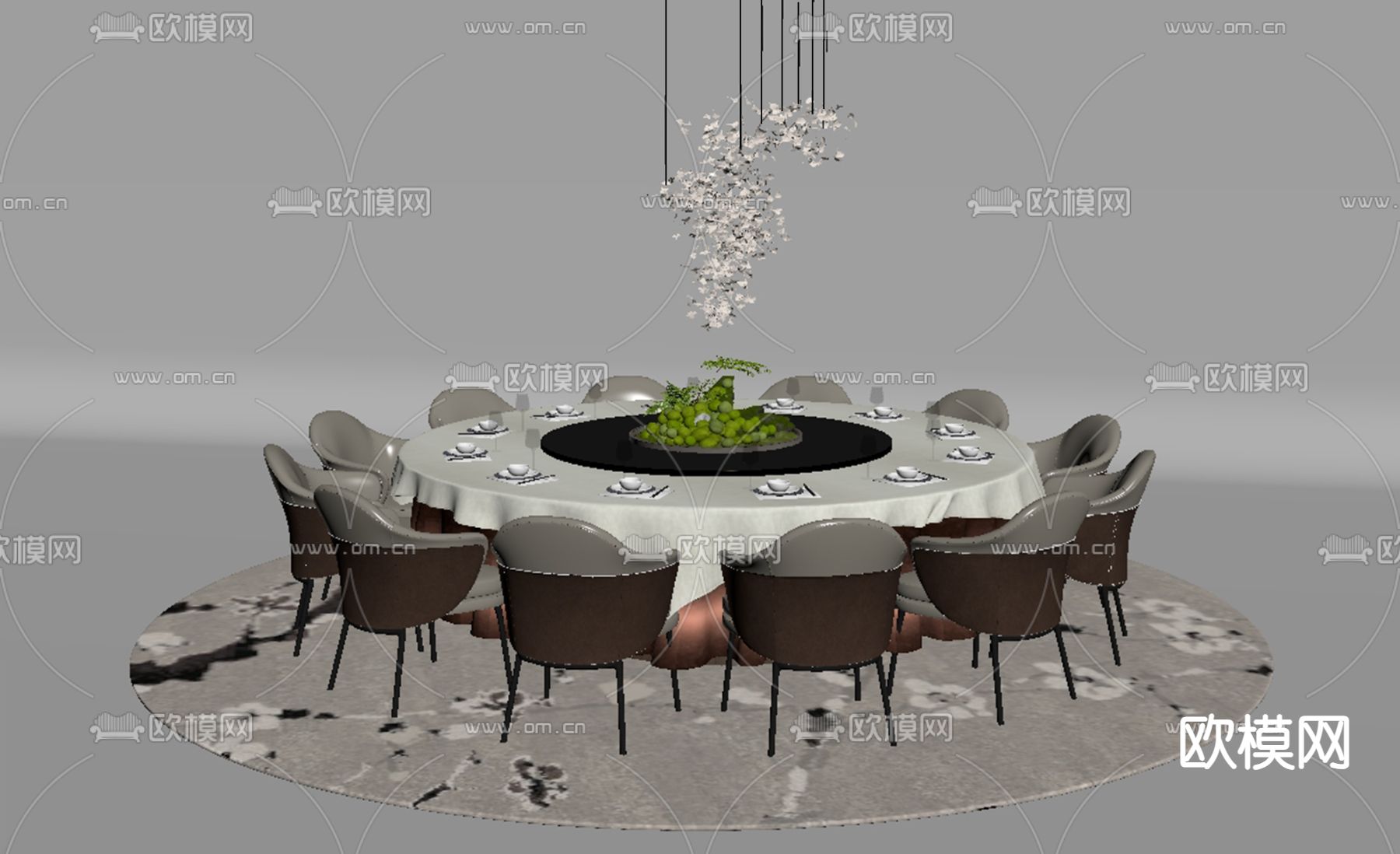 圆形餐桌椅 包间餐桌su模型下载（渲染图2）