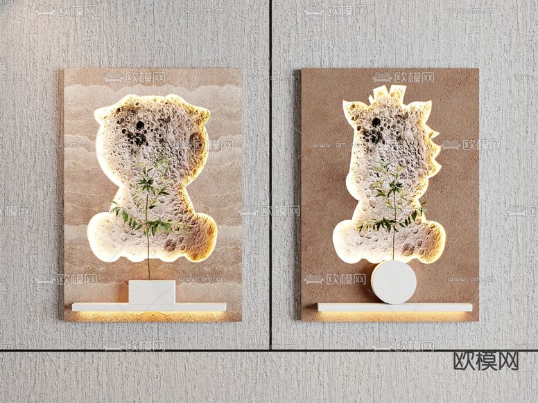 侘寂画 动物画 肌理画 墙饰3d模型下载