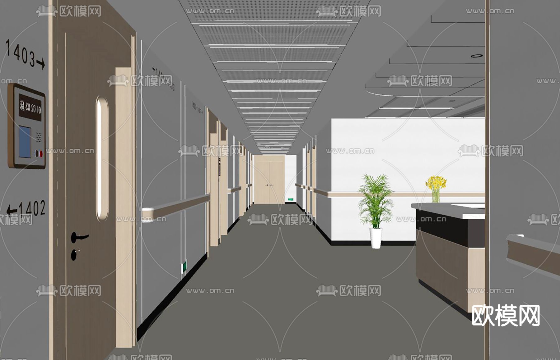 医院走道su模型下载（渲染图2）