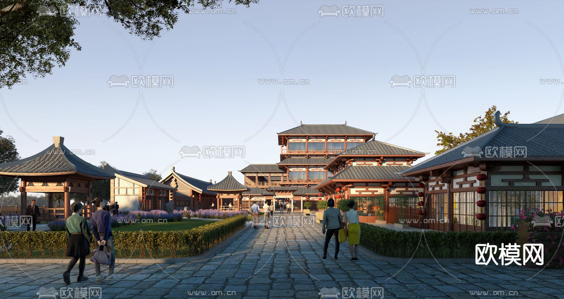 中式古建 商业街3d模型下载