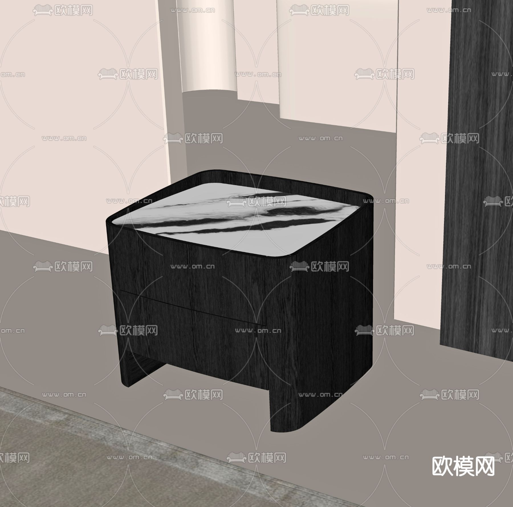现代床头柜su模型下载（渲染图2）