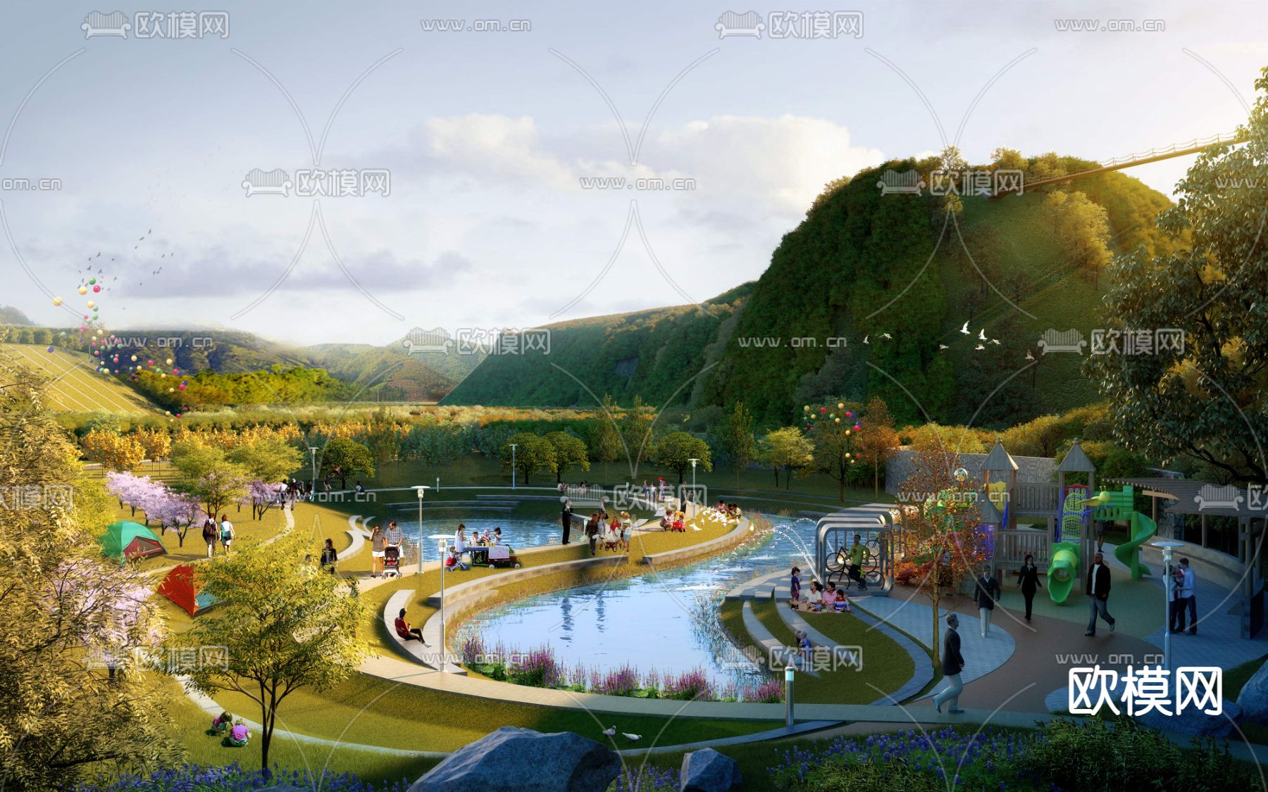 度假区 公园景观3d模型下载