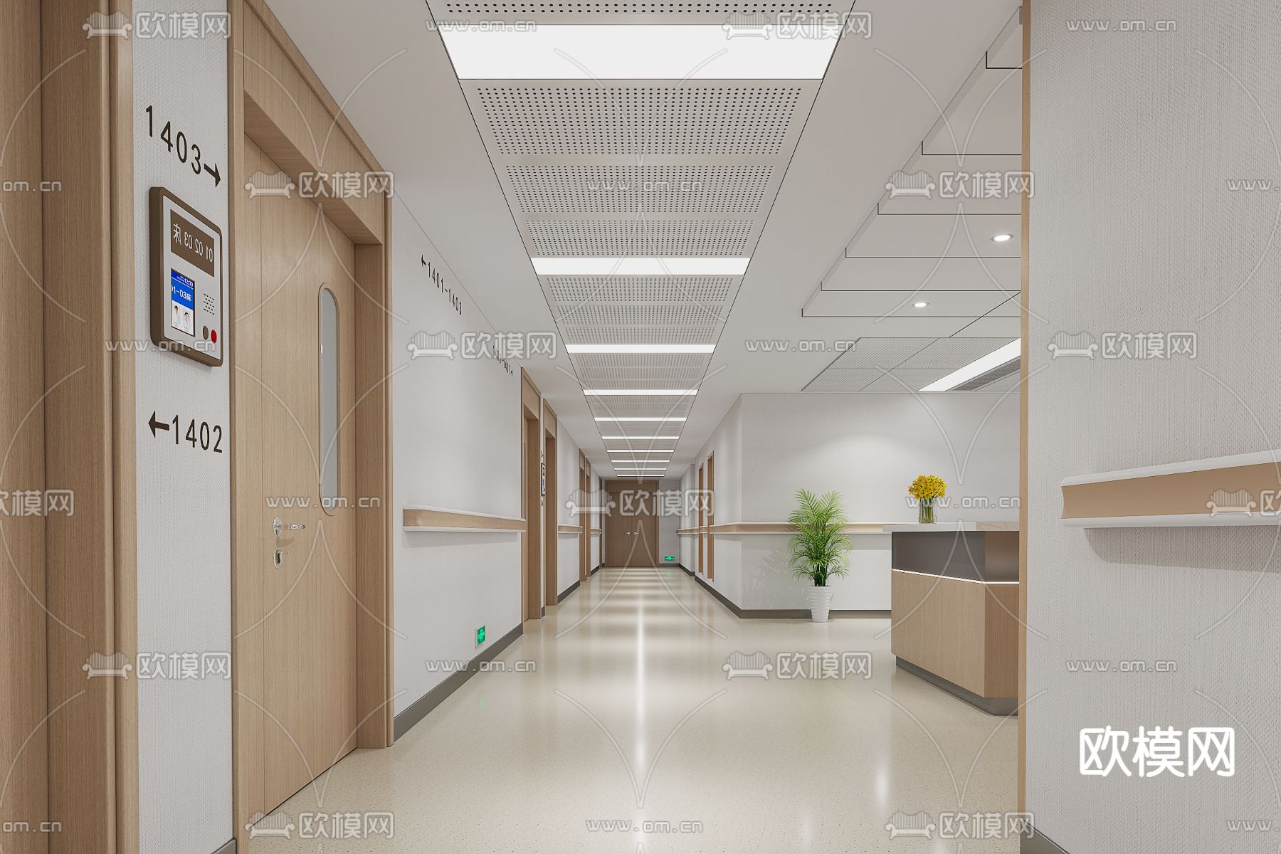 医院走道su模型下载（渲染图1）
