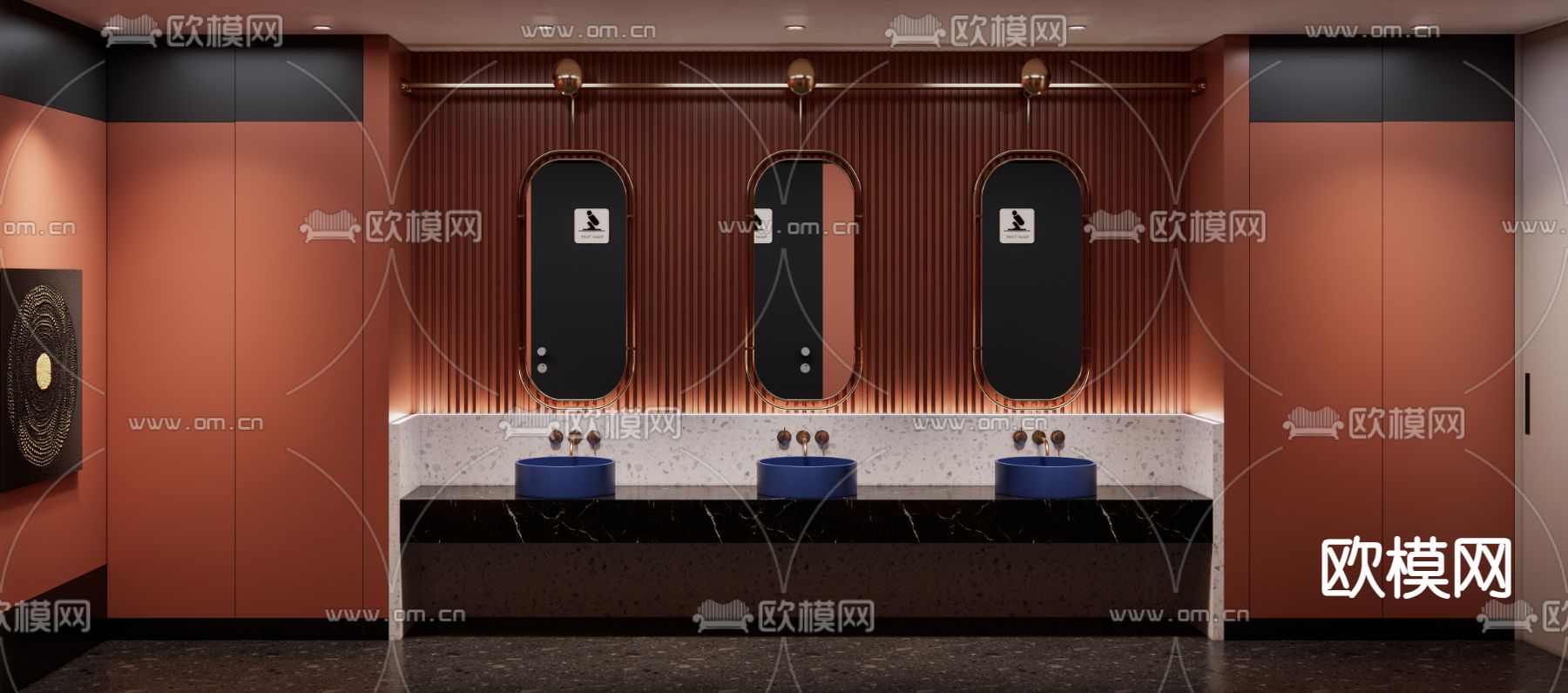 公共卫生间 洗手台su模型下载（渲染图1）