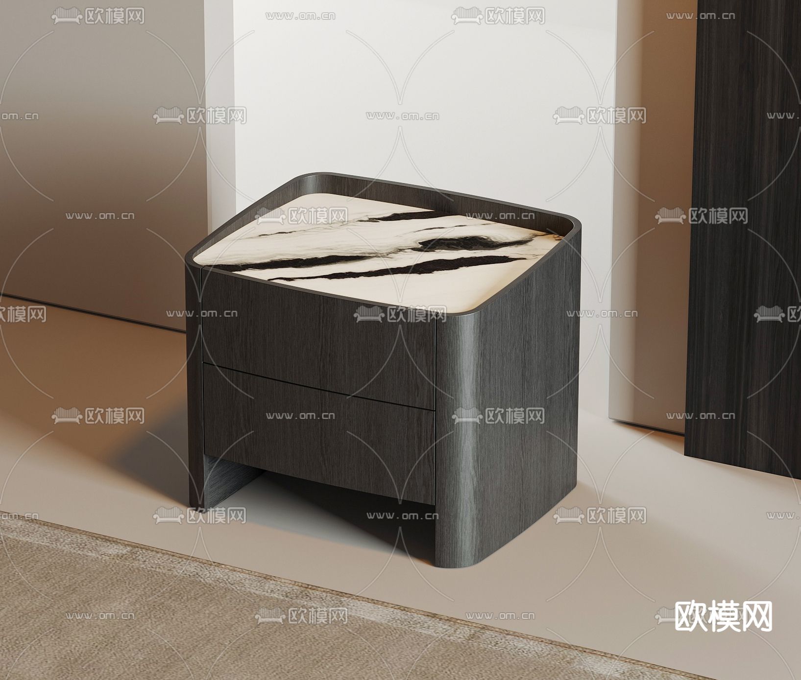 现代床头柜su模型下载（渲染图1）