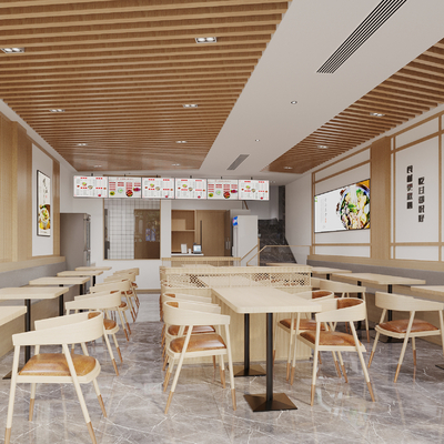  现代面馆 快餐店su模型 