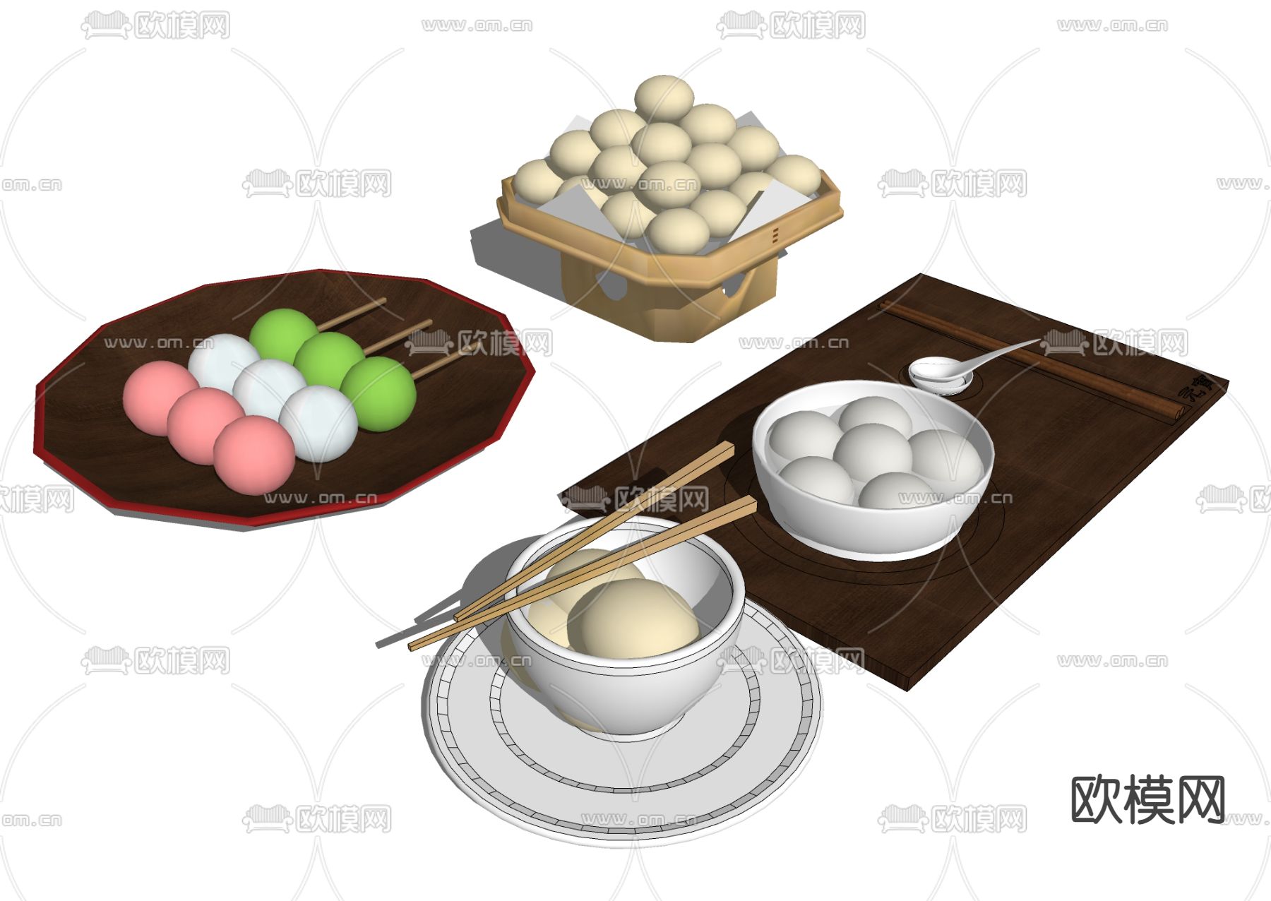 汤圆甜汤 食物美食su模型下载（渲染图2）