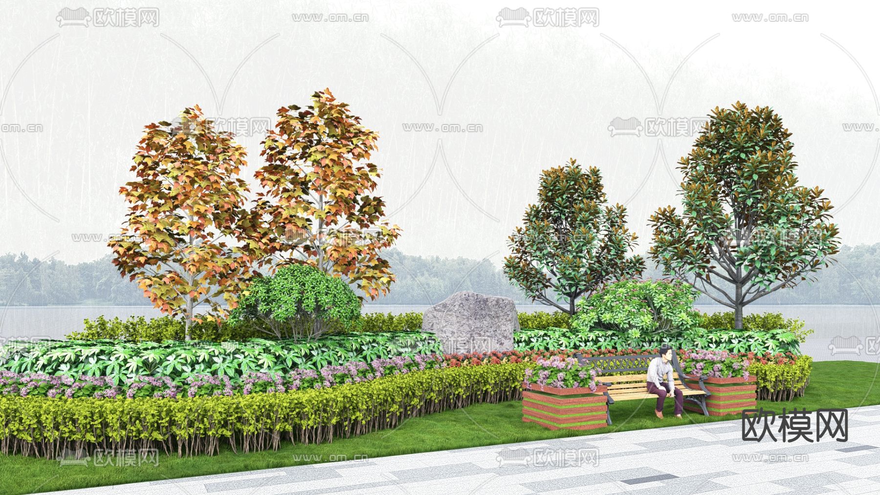 绿篱 灌木丛 花镜植物 球形灌木su模型下载（渲染图2）