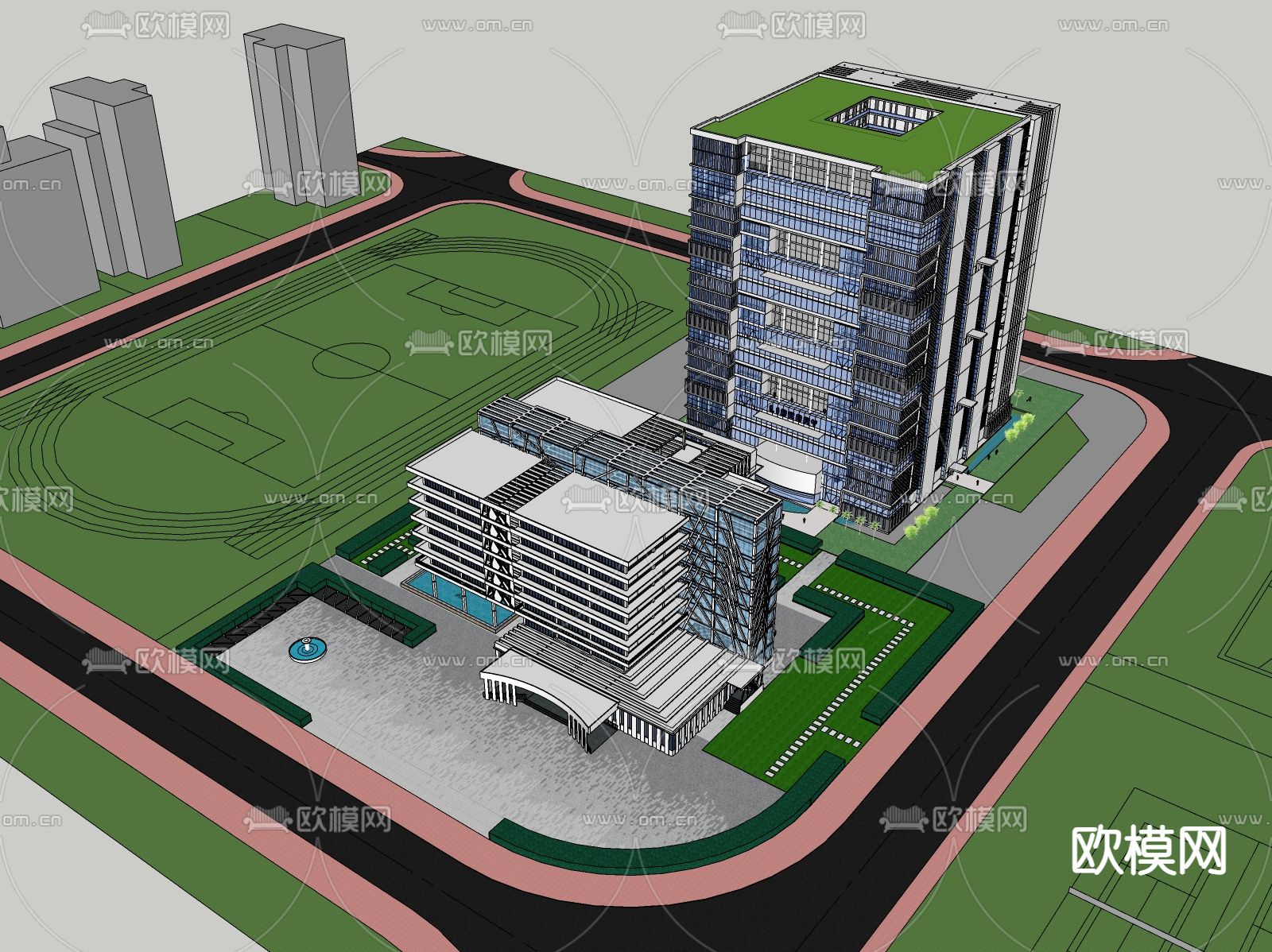 办公楼外观su模型下载（渲染图2）