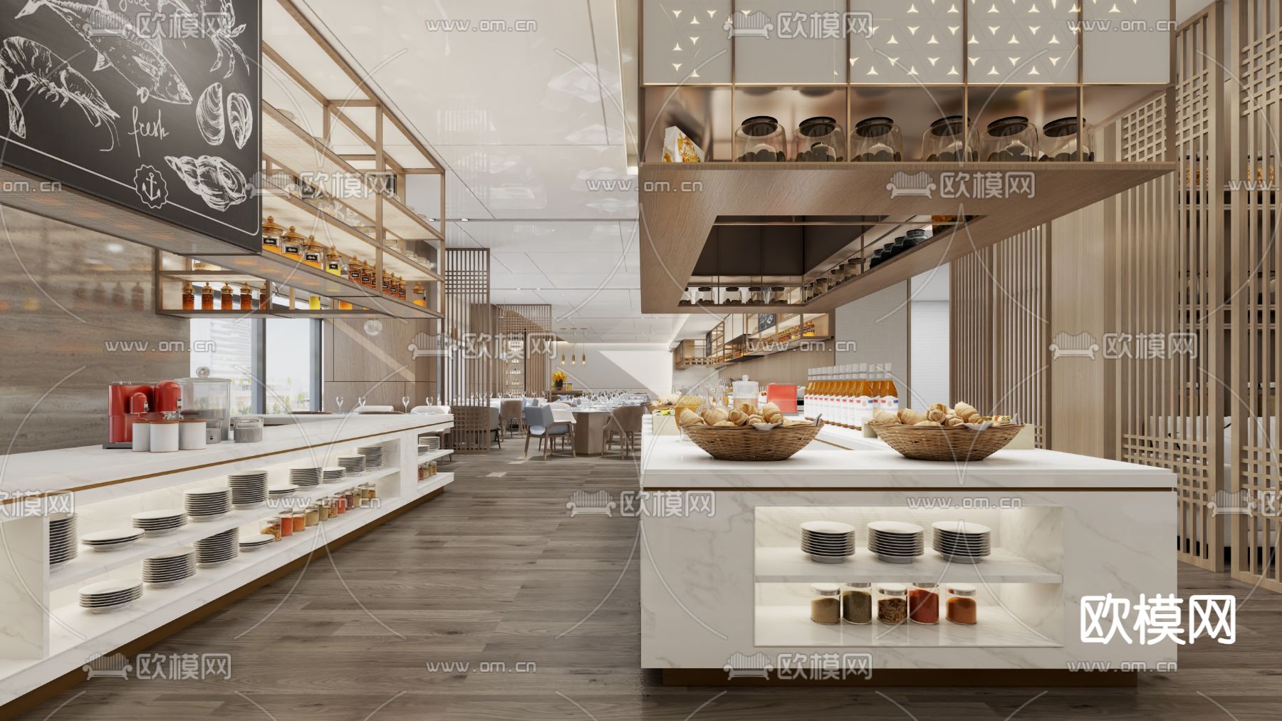 自助餐厅3d模型下载（渲染图2）
