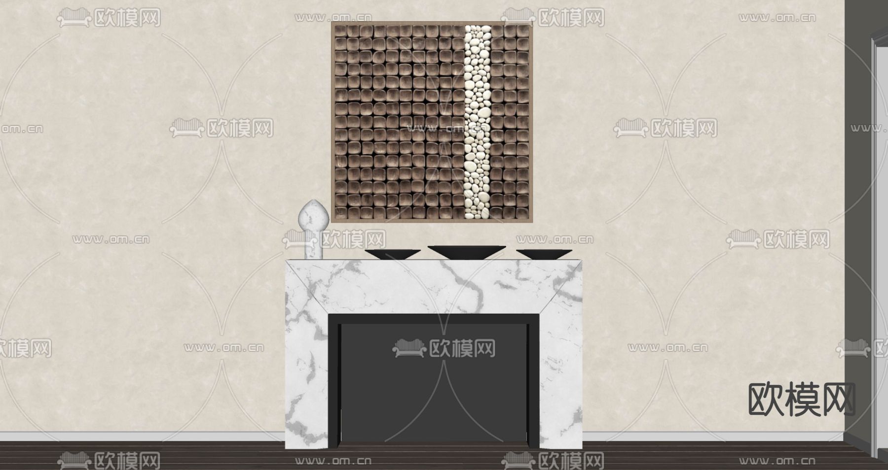 中古风壁炉su模型下载（渲染图2）