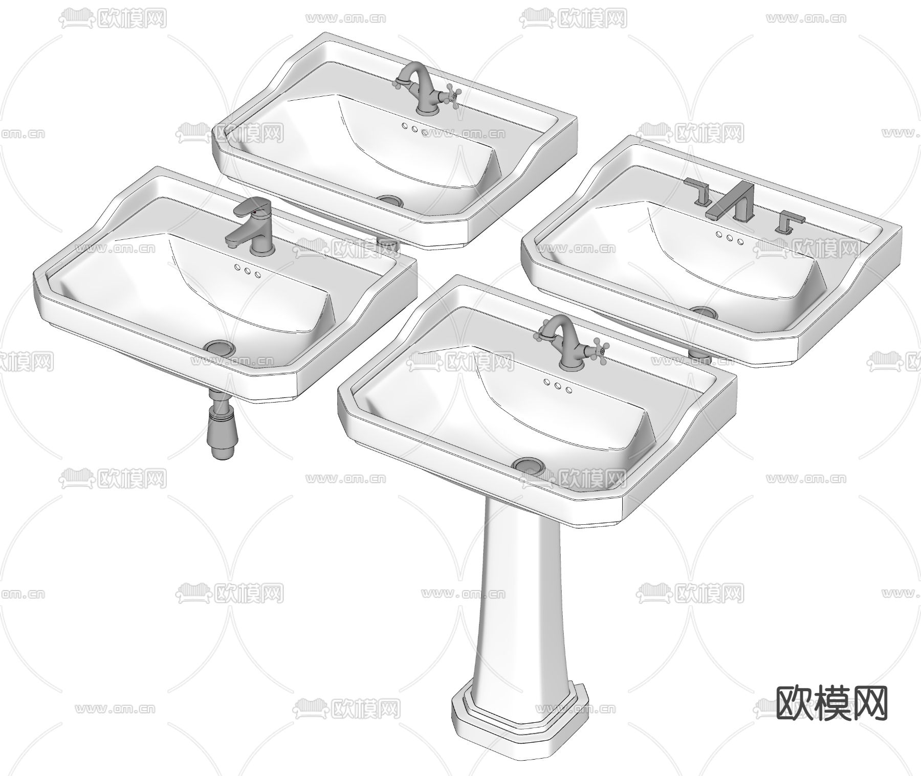 立式台盆 洗手台su模型下载（渲染图2）