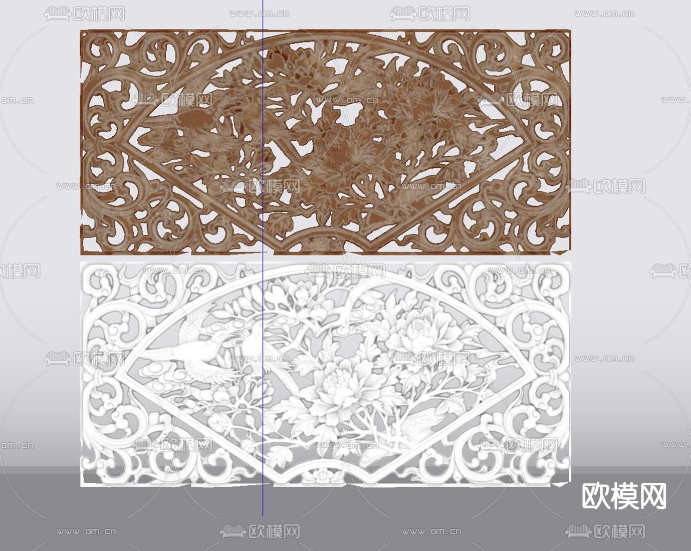 中式花格 花鸟木雕 浮雕su模型下载（渲染图2）