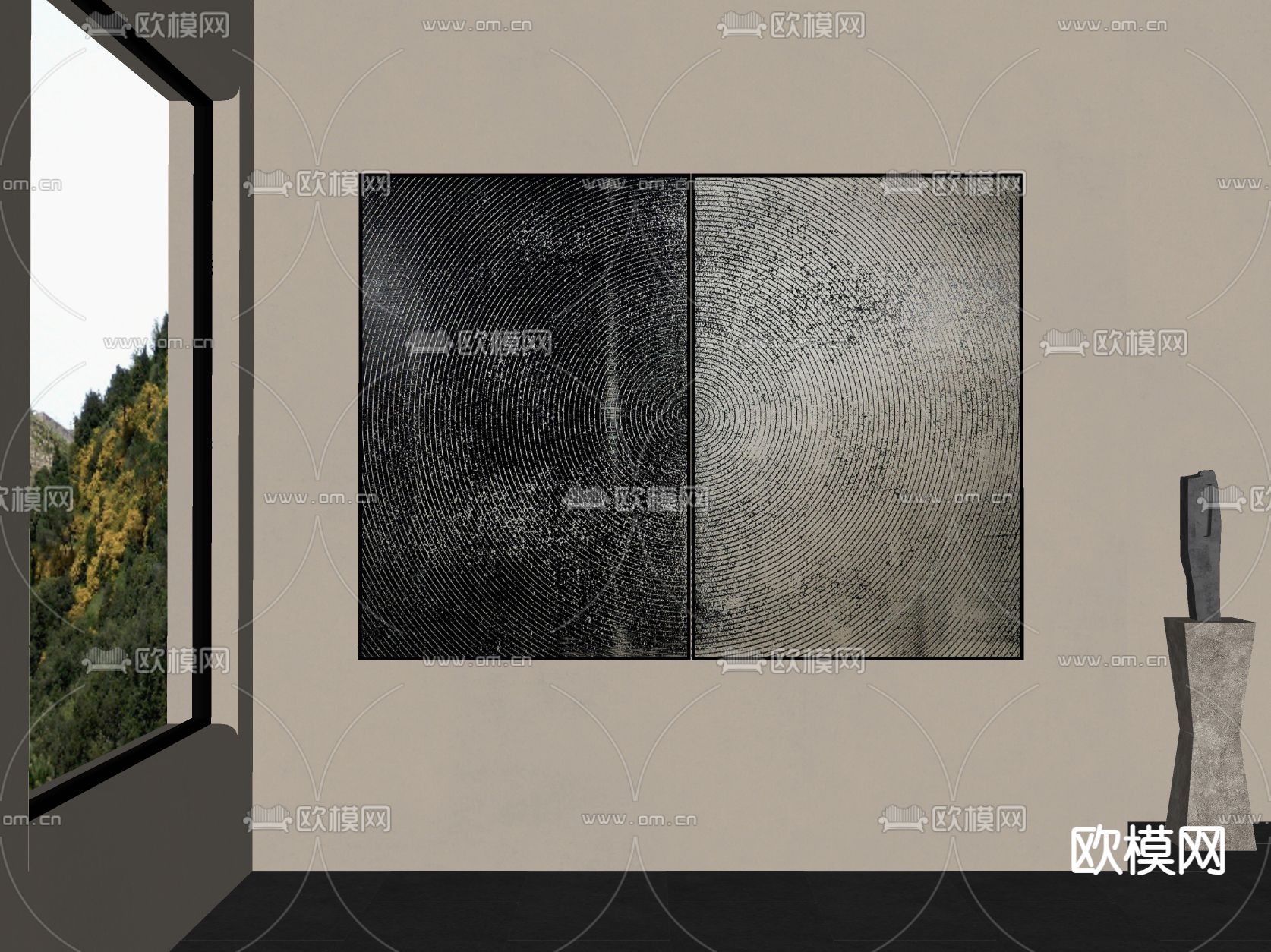 侘寂风装饰画su模型下载（渲染图2）