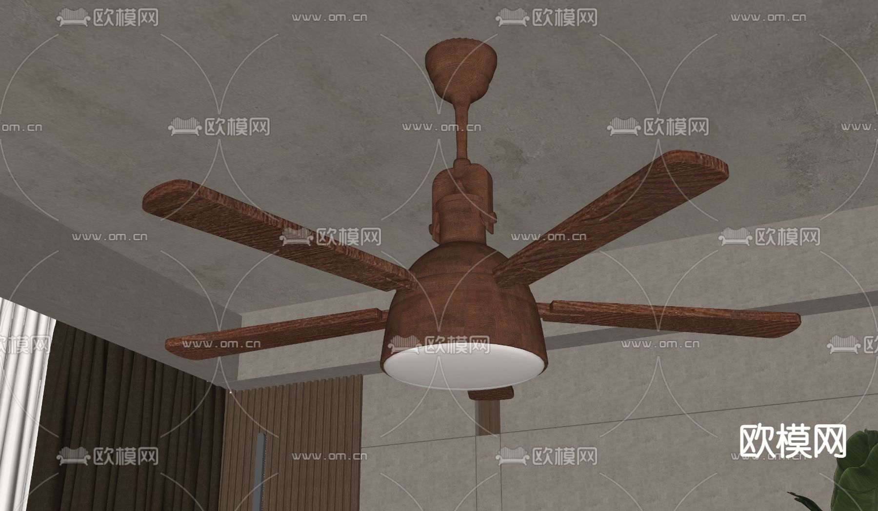 新中式吊灯 吊扇灯su模型下载（渲染图2）