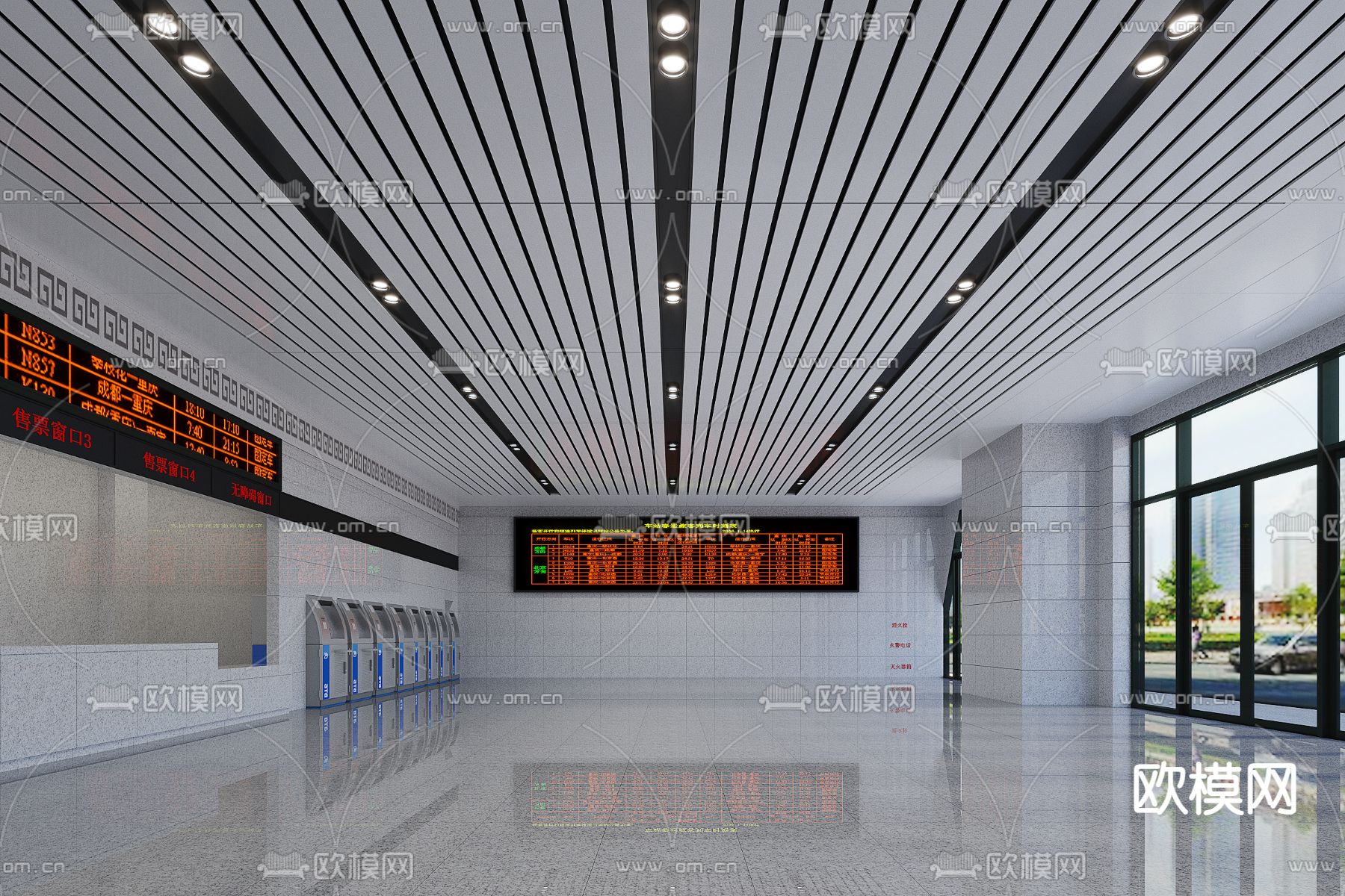 售票厅su模型下载（渲染图1）