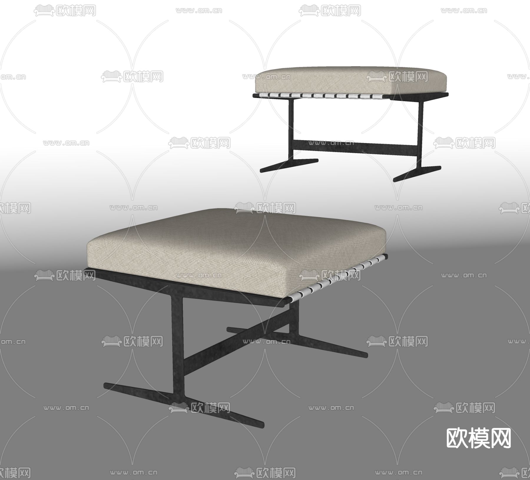 现代沙发凳 小板凳su模型下载（渲染图2）