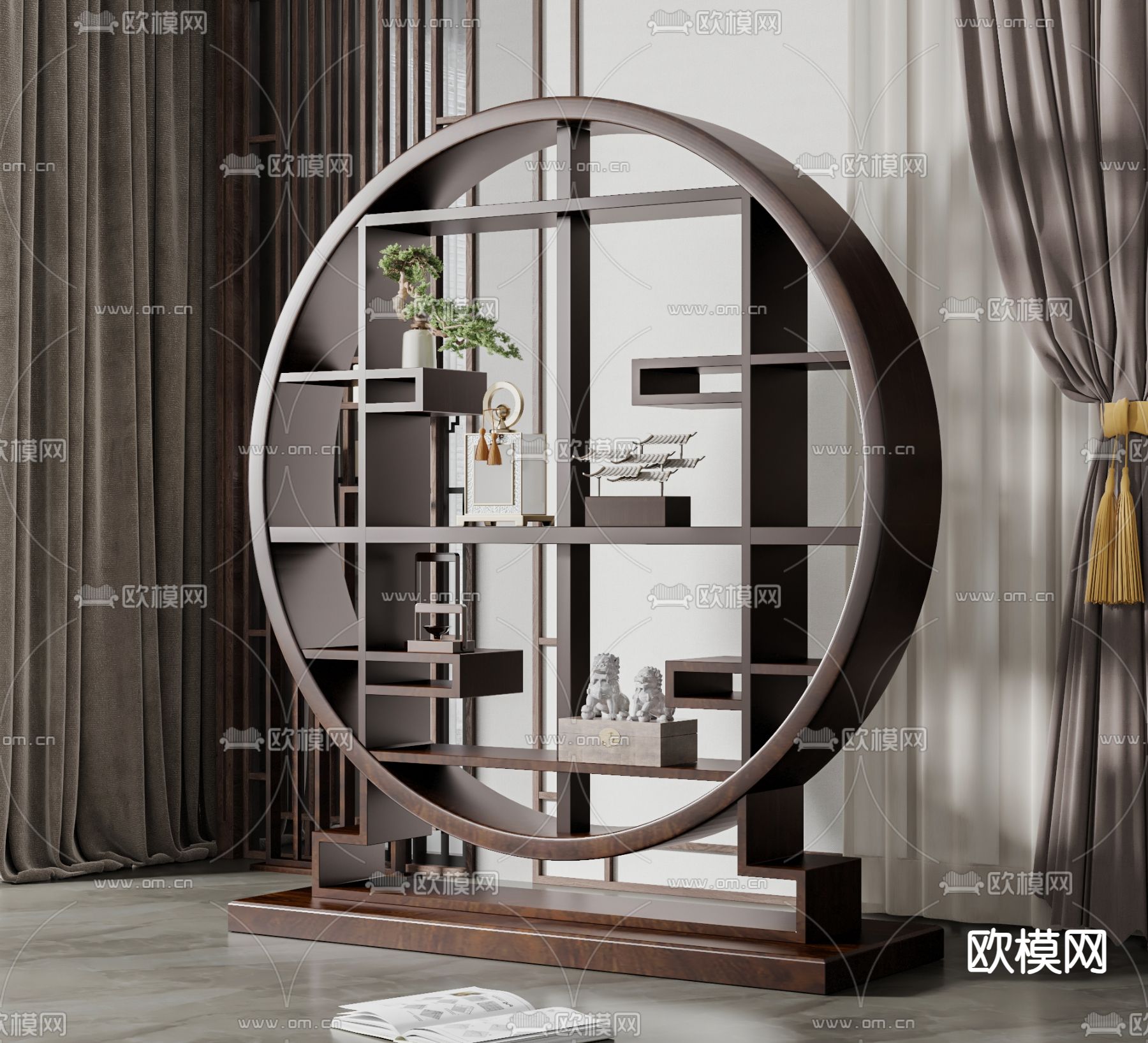 新中式博古架su模型下载（渲染图1）