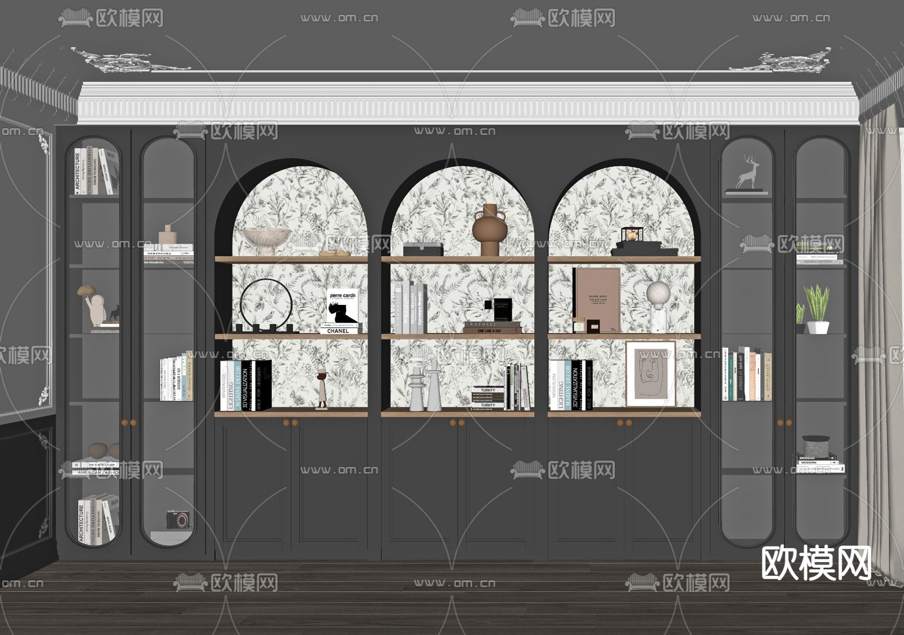 法式书柜su模型下载（渲染图2）