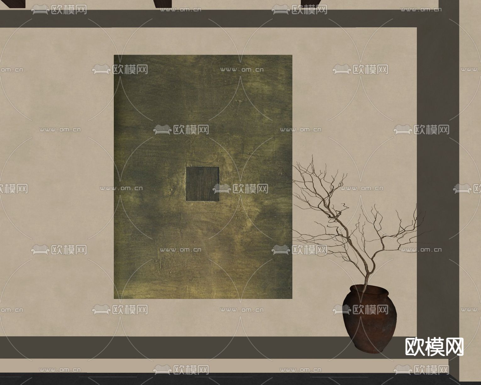 侘寂风装饰画su模型