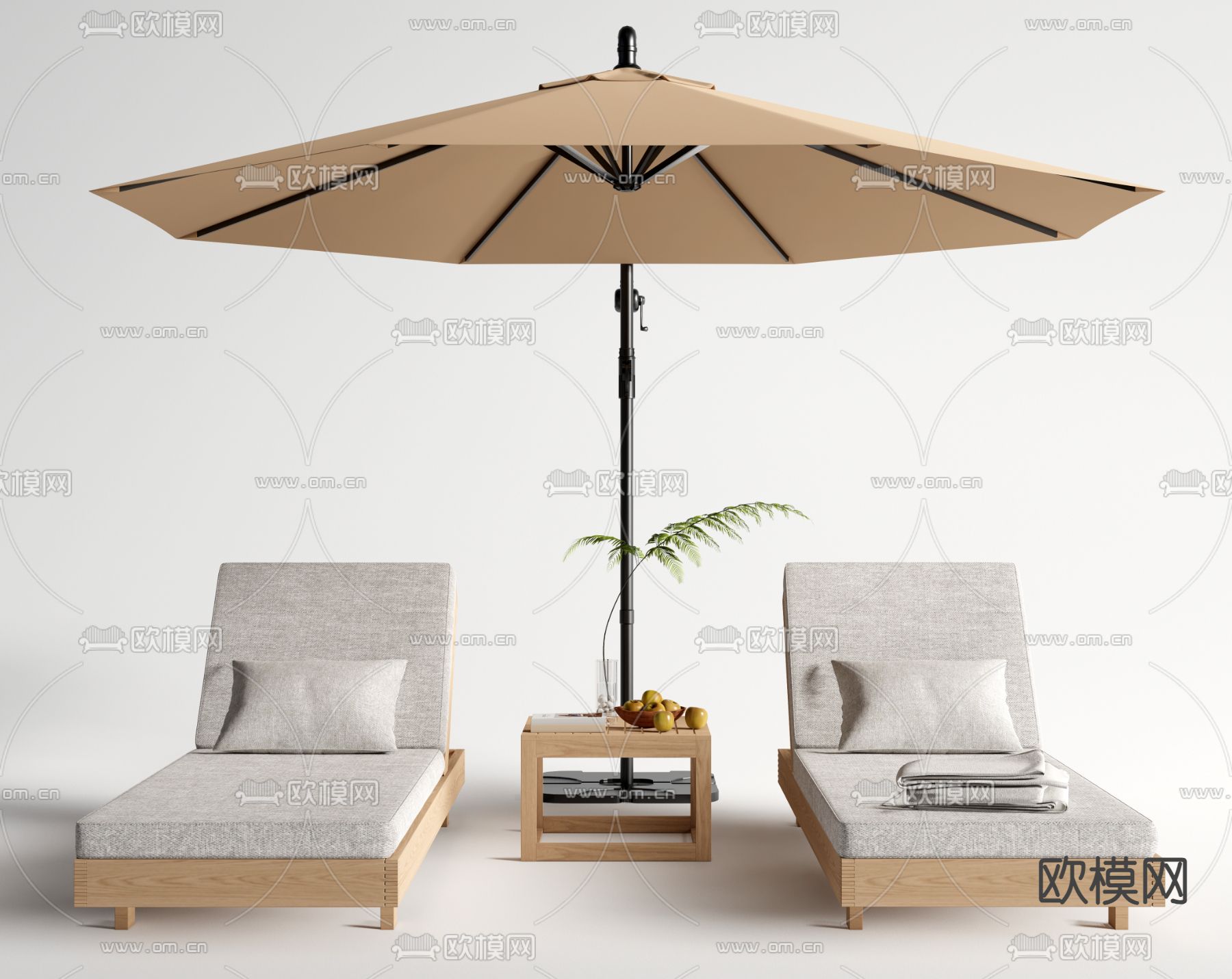 现代户外躺椅 沙滩躺椅su模型下载（渲染图1）