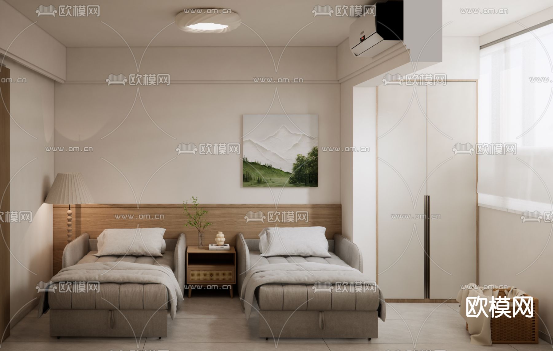 双人房 卧室 次卧su模型下载（渲染图2）