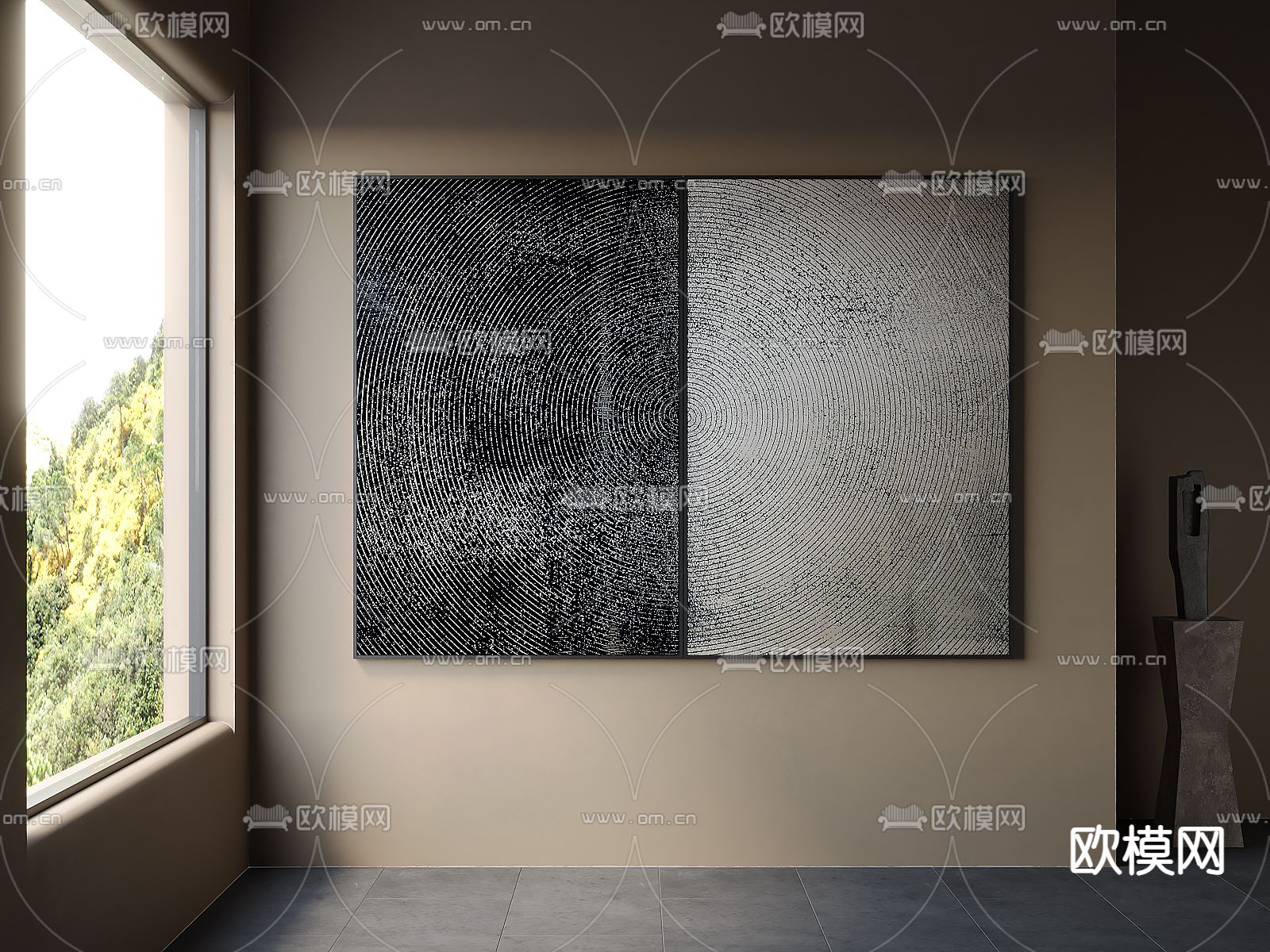 侘寂风装饰画su模型下载（渲染图1）