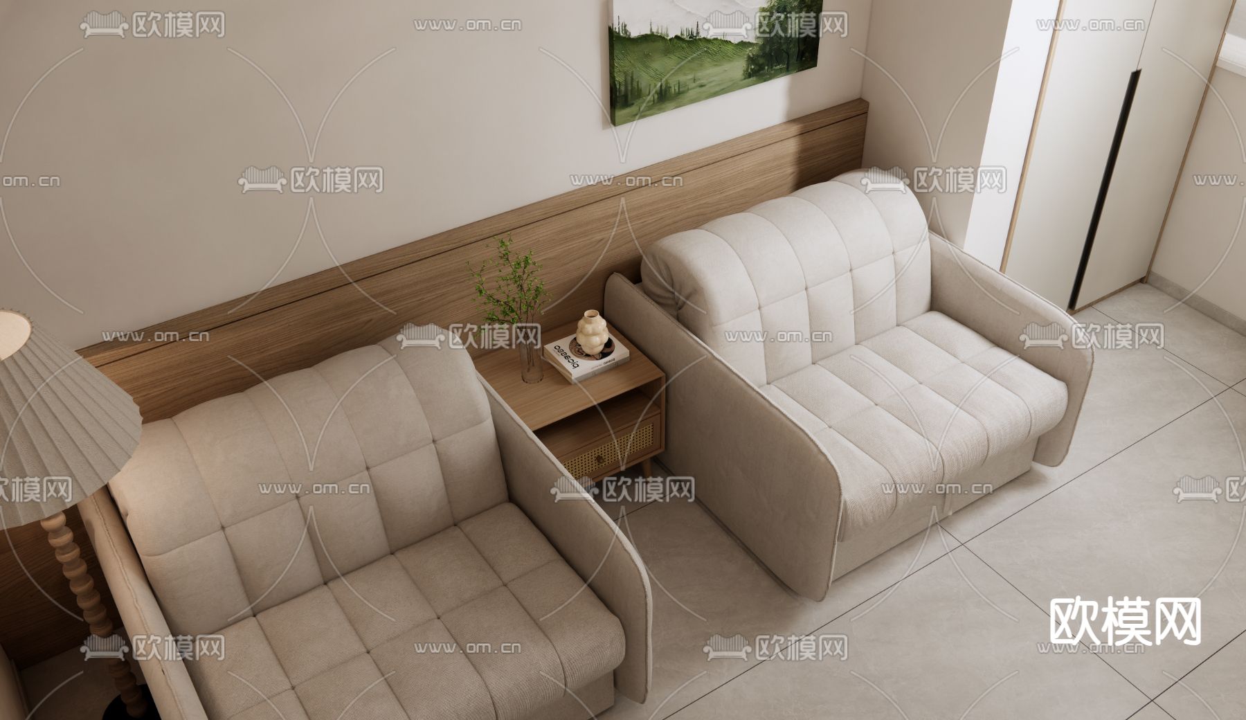 双人房 卧室 次卧su模型下载（渲染图4）