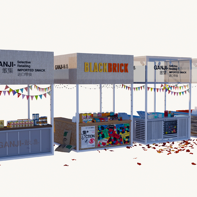  摊位 集市 夜市su模型 