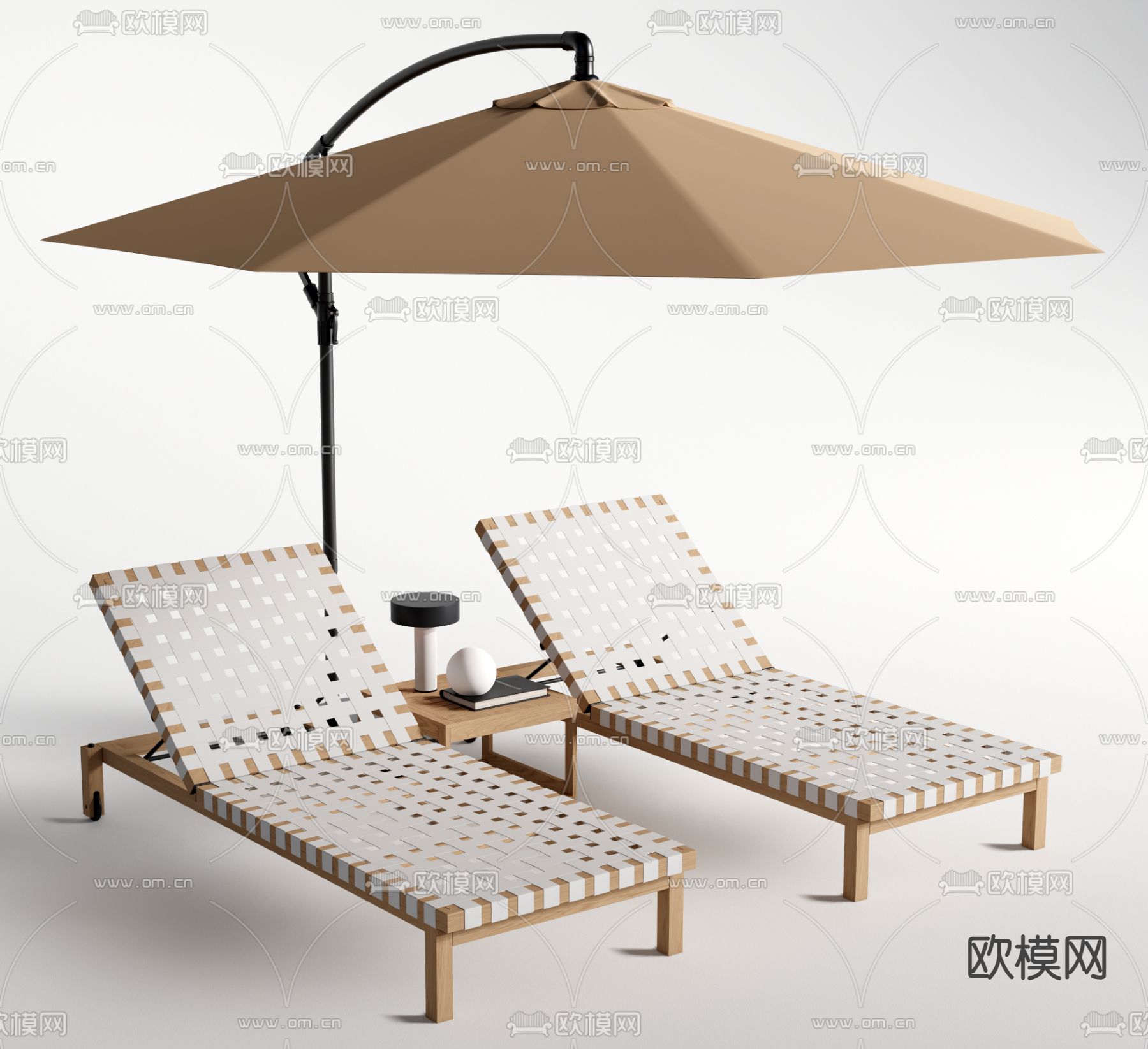 户外躺椅 沙滩椅 遮阳伞3d模型下载