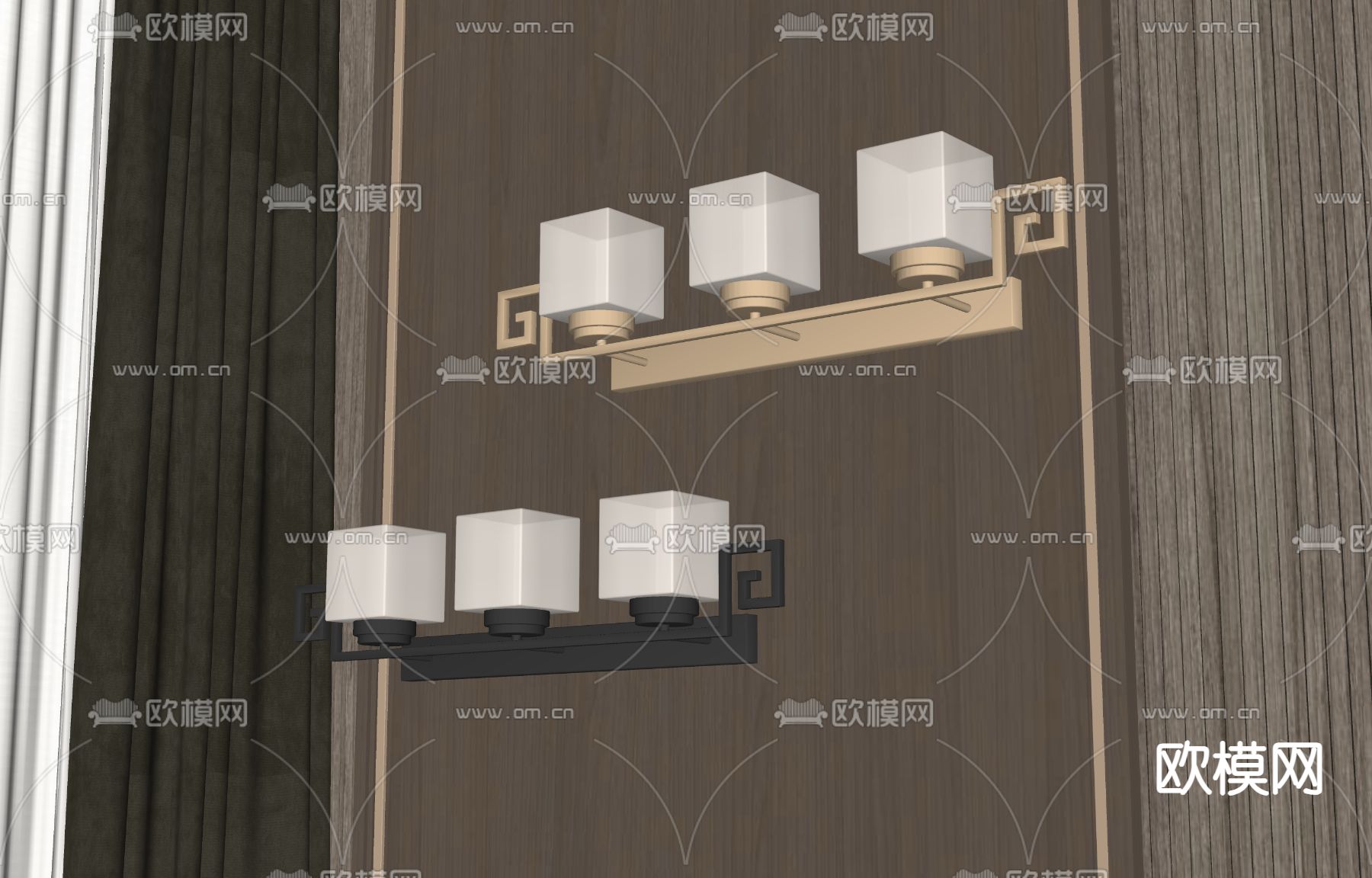 新中式壁灯su模型下载（渲染图2）
