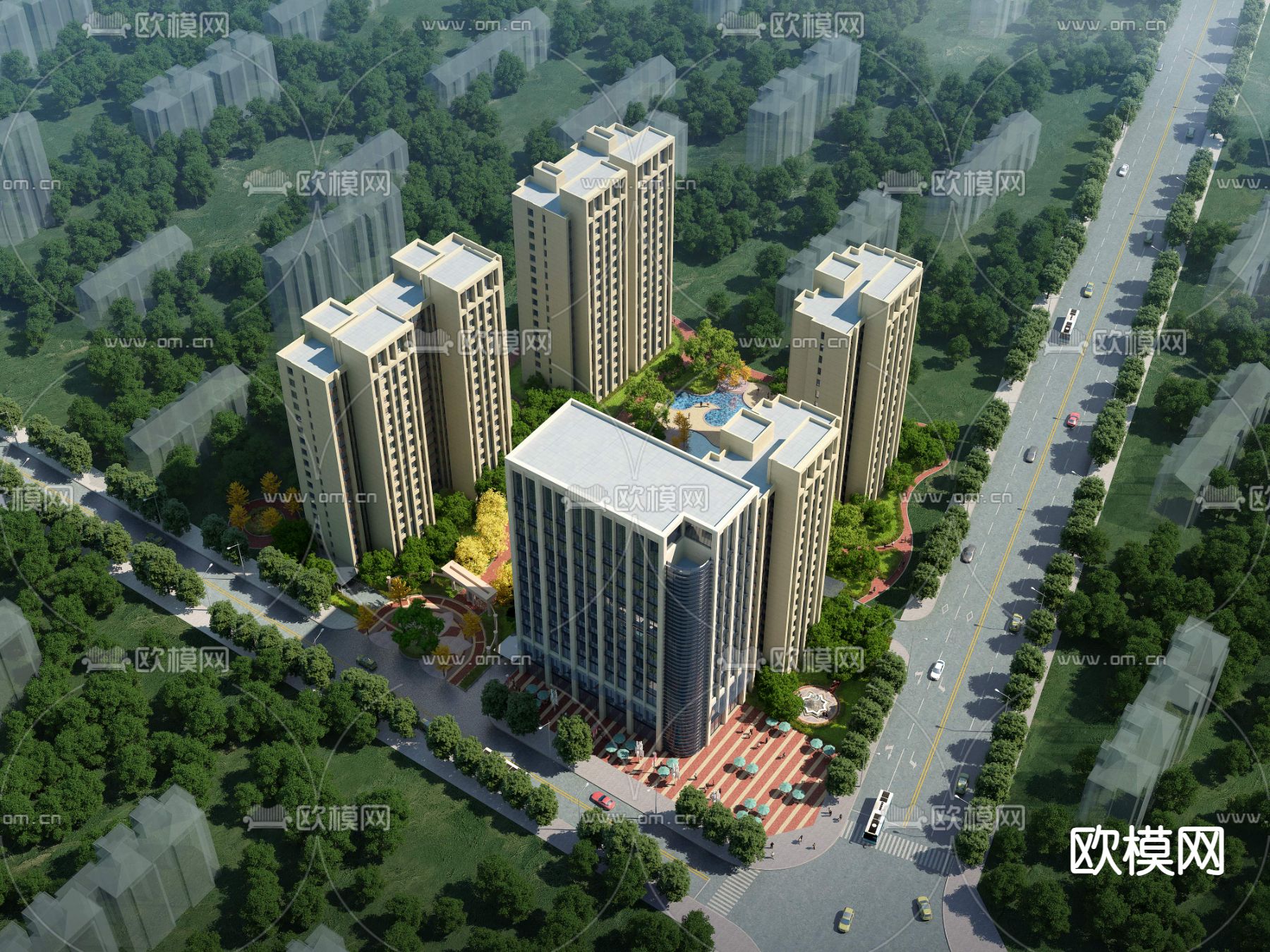 住宅楼鸟瞰3d模型下载